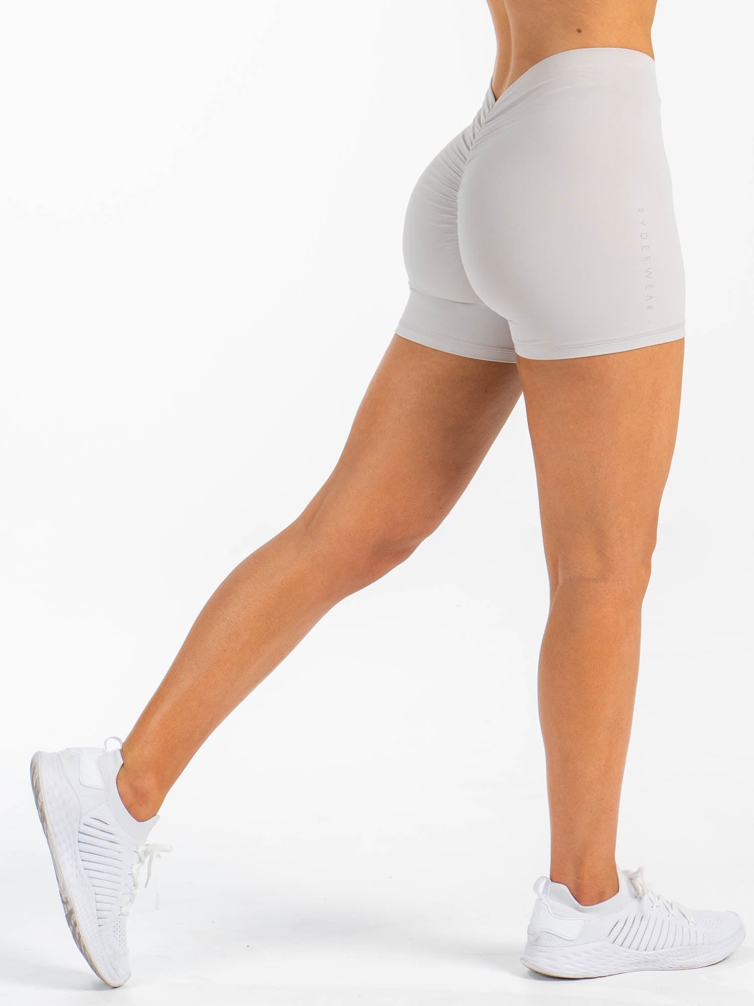 NKD V Scrunch Shorts - High Waisted Yoga Shorts for Women | Sugar Dust Color | Perfect for Workouts, Running & Lounge Wear