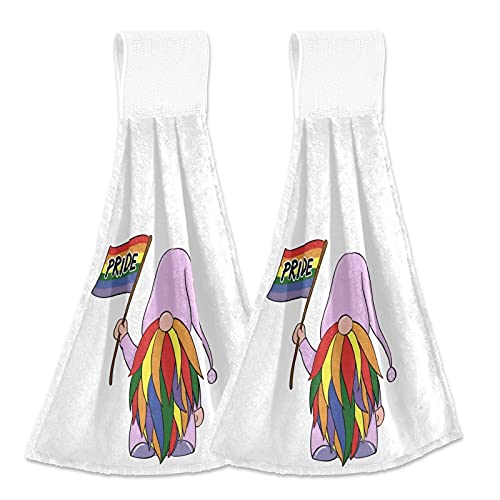 LGBT Pride Rainbow Flag Absorbent Kitchen Hand Towels with Loop - 2 Pack Hanging Towels for Bathroom, Restroom & Home Decor - Perfect for LGBTQ+ Kitchen, Bath & Holiday Decorations