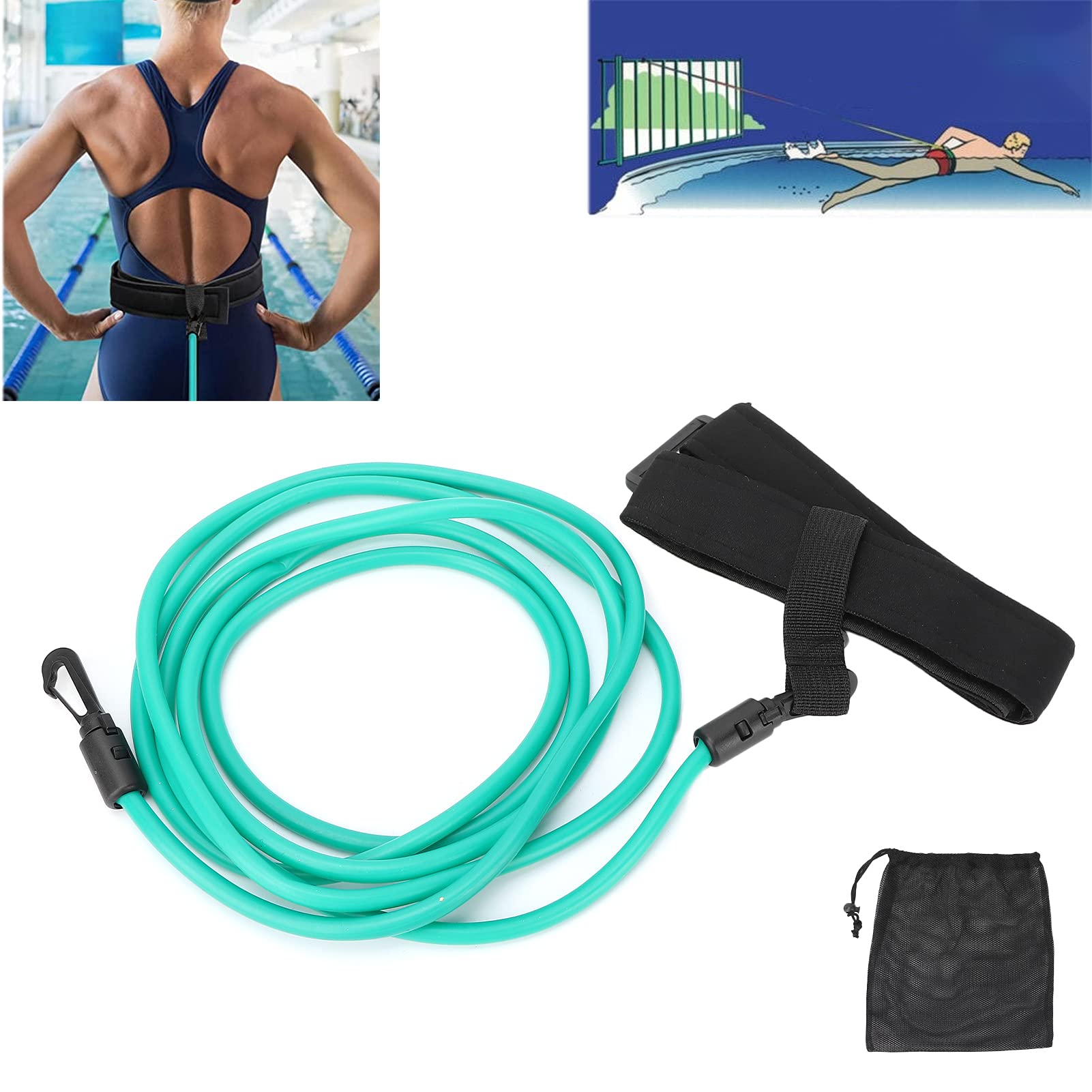 Elastic Swim Training Belt - 10.5ft Adjustable Swim Exercise Belt with Rope for Pool Training & Fitness | Perfect for Lap Swimming, Water Aerobics & Swim Team Practice