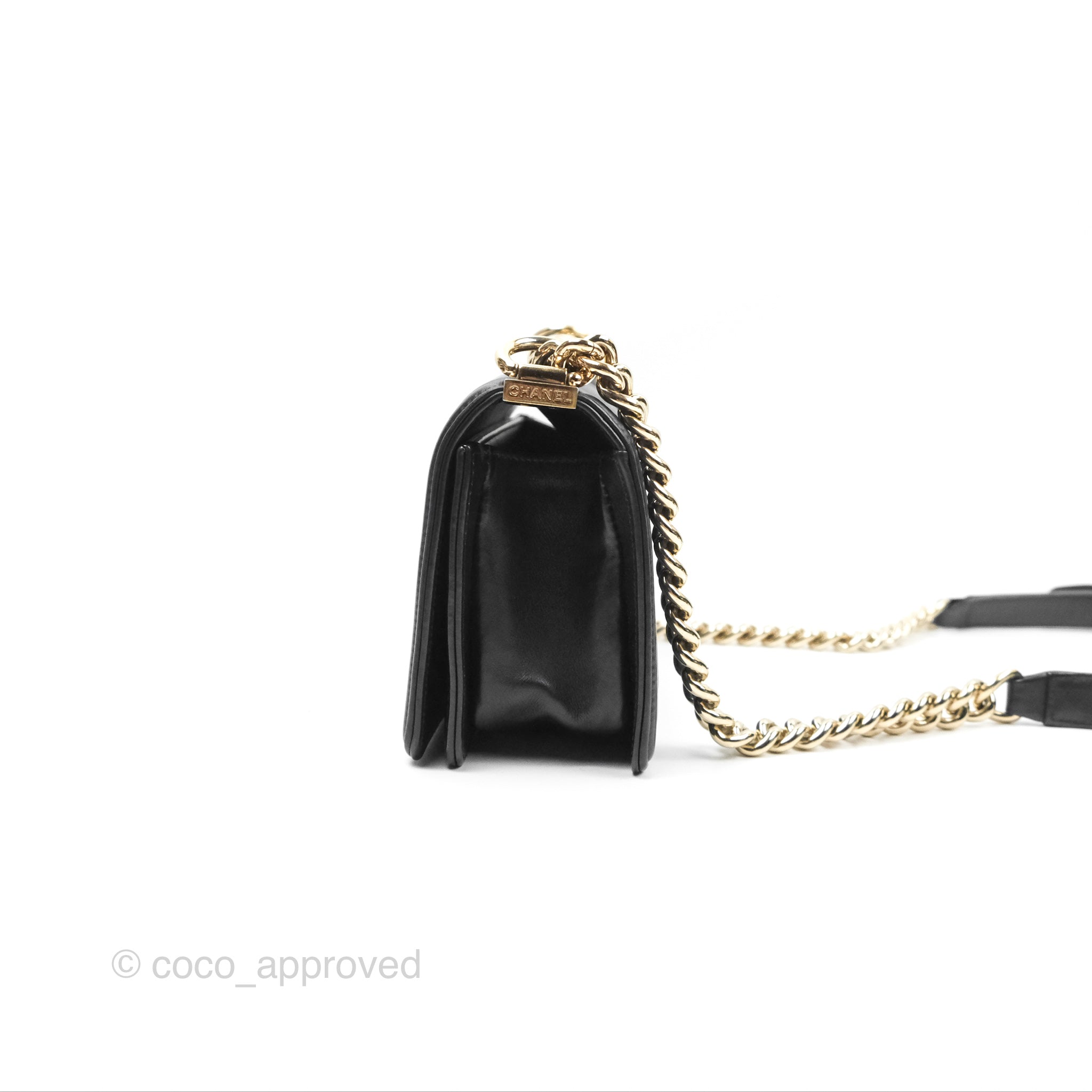 Chanel Chevron Small Boy Bag in Black Calfskin with Gold Hardware - Luxury Crossbody Bag for Women, Perfect for Evening Events & Date Nights