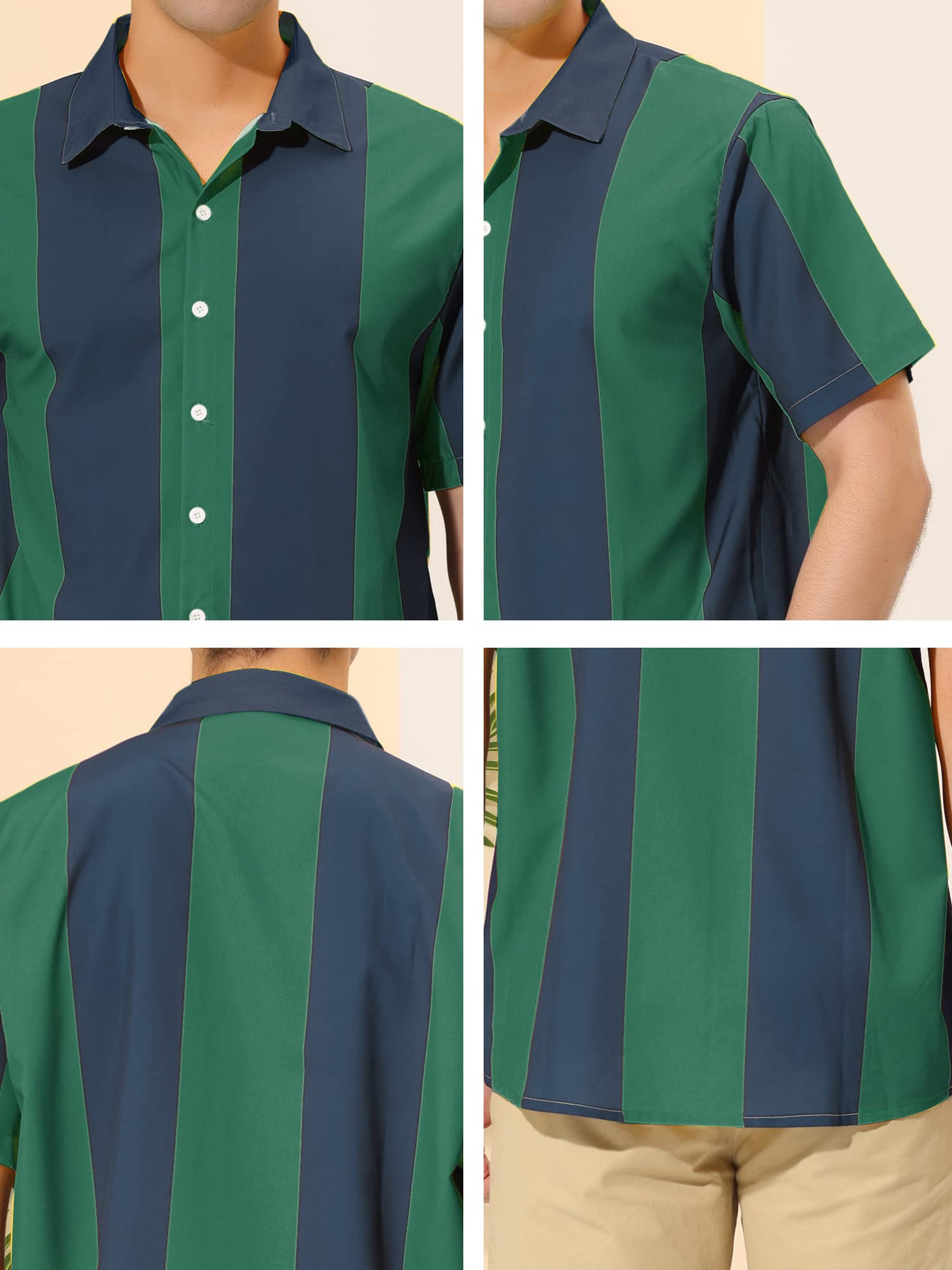Lars Amadeus Men's Hawaiian Shirt - Striped Short Sleeve Button Down Beach Shirt with Color Block Design | Perfect for Vacation, Summer Parties & Tropical Getaways