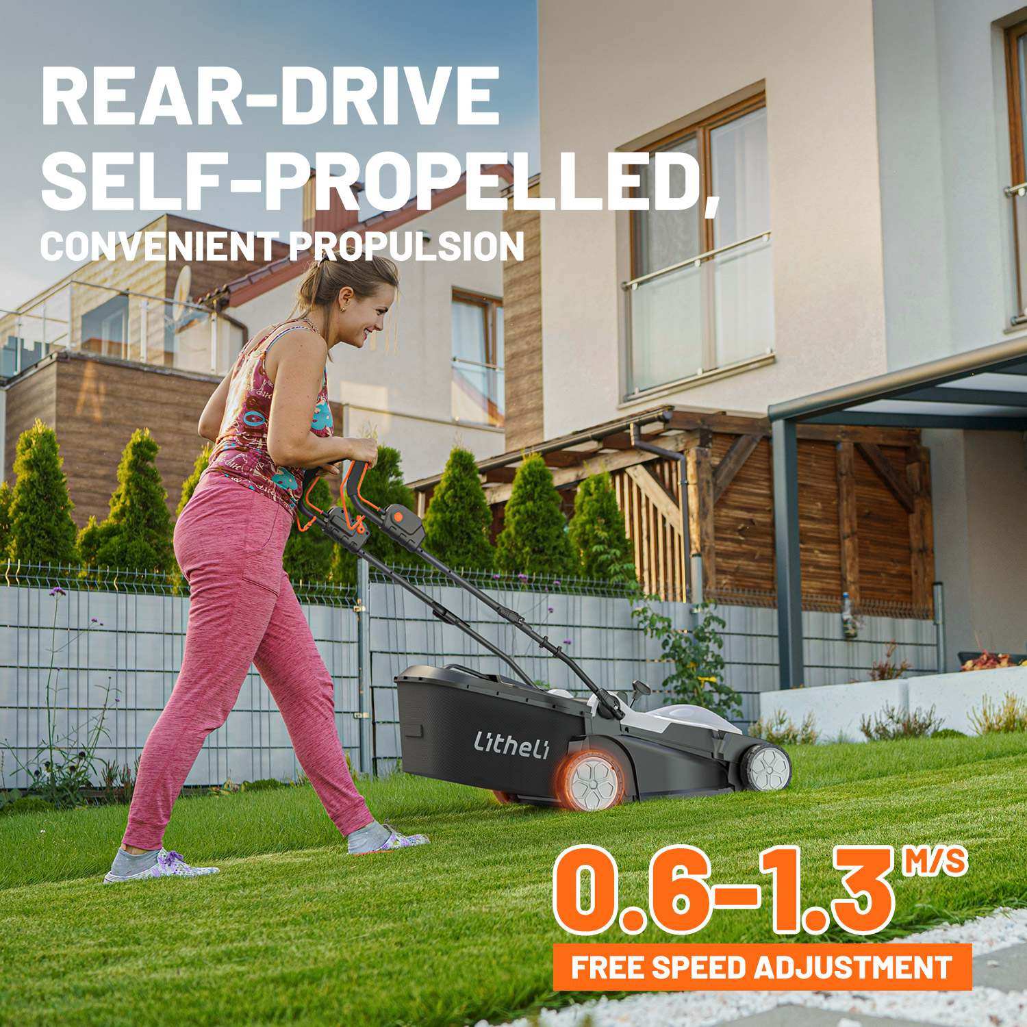 Litheli 20V Brushless Self-Propelled Cordless Lawn Mower with 2x4.0Ah Batteries - 18 Inch Cutting Width - Perfect for Medium to Large Yards & Landscaping