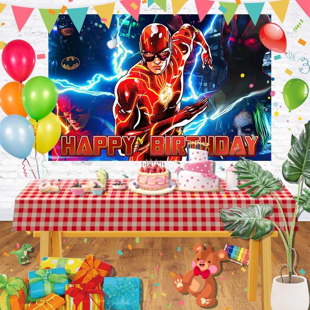 The Flash Superhero Party Backdrop - 5x3ft Red Birthday Decoration for Baby Showers, Cake Tables & Superhero Theme Events | Perfect for The Flash Fans & Comic Book Lovers