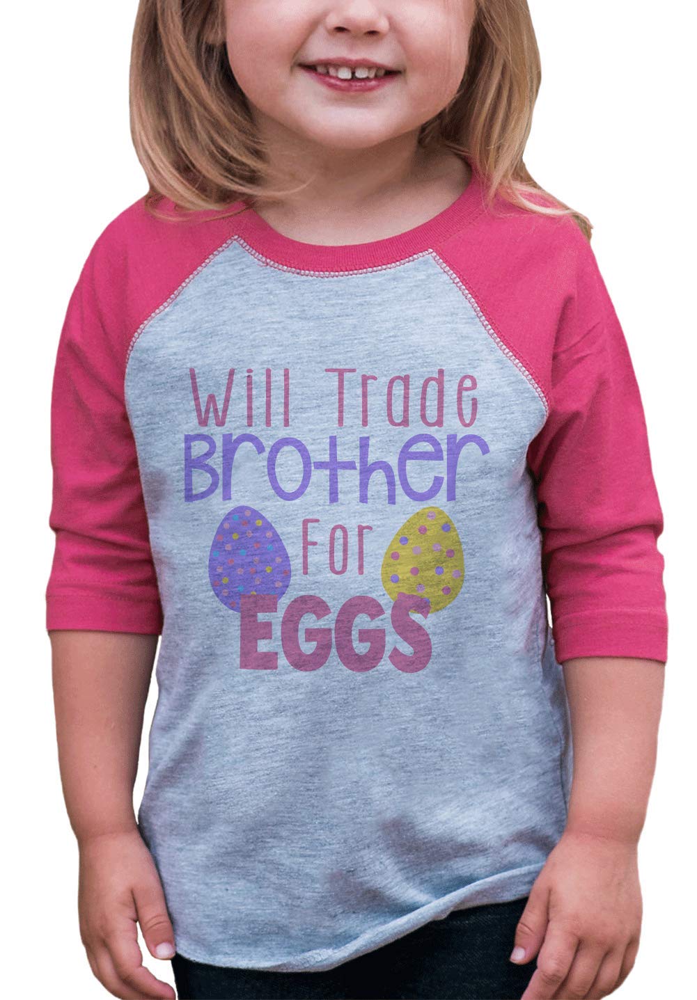 7 Ate 9 Apparel Kids Funny Sister Easter Pink Raglan T-Shirt - Cute Matching Sibling Outfits for Easter Photos & Family Gatherings