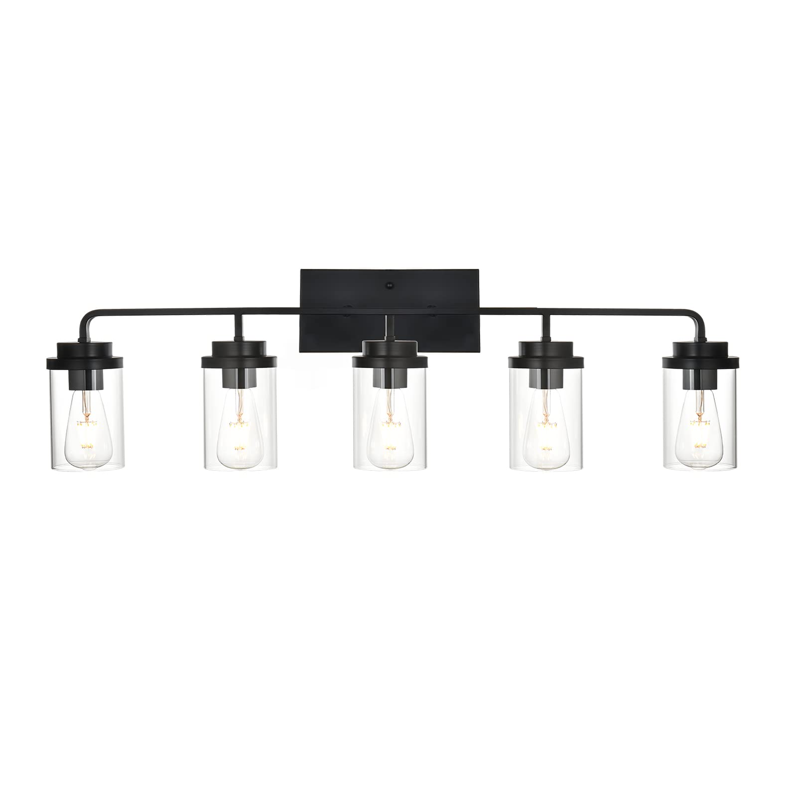 BONLICHT 5-Light Matte Black Bathroom Vanity Light with Clear Glass - Modern Wall Sconce Lighting Fixture for Bathroom Mirror, Farmhouse Dining Room, Foyer & Vanity Table - Waterproof & Dimmable for Home Decor
