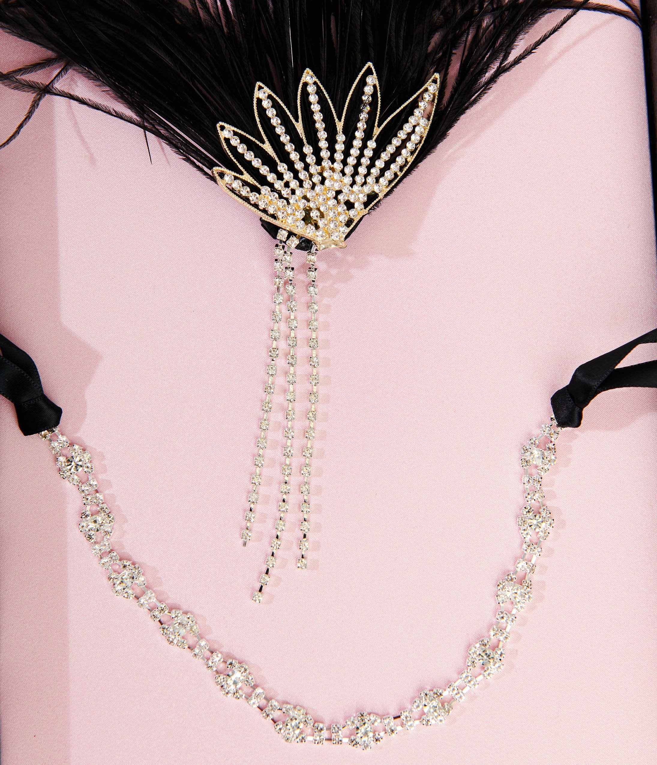 Vintage 1920s Flapper Headband with White Rhinestones & Black Feathers - Roaring 20s Gatsby Party, Halloween Costume, Great Gatsby Themed Wedding Accessory