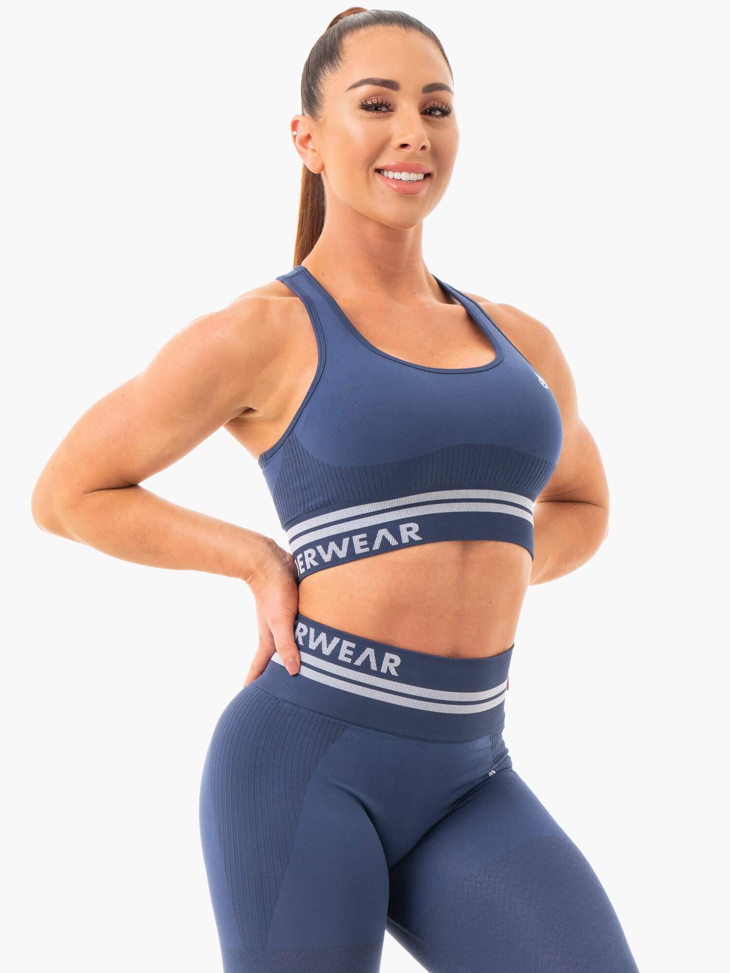Freestyle Seamless Longline Sports Bra for Women - Steel Blue | High Support Workout Top for Yoga, Running & Gym