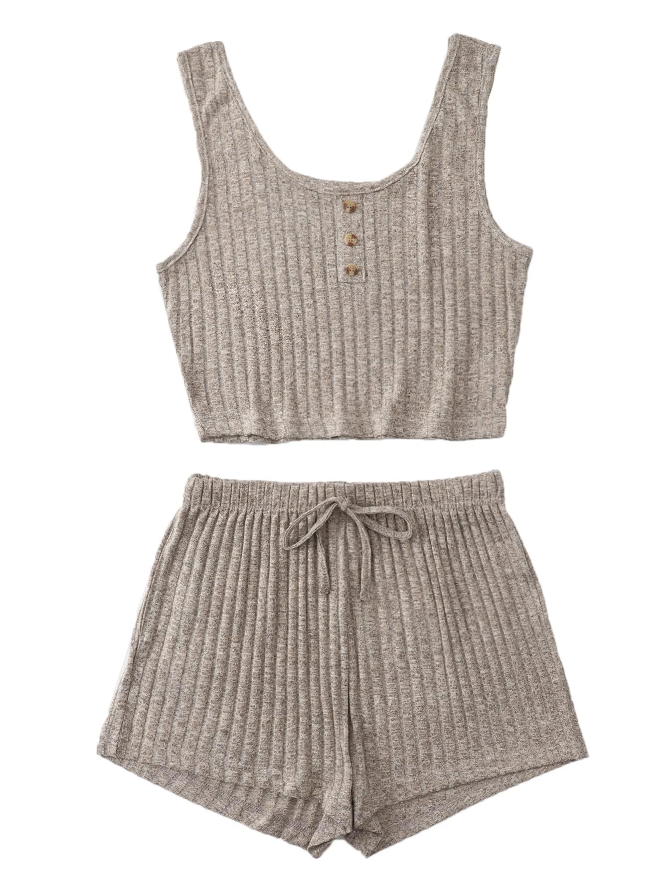 SOLY HUX Women's Ribbed Knit Pajama Set - Sleep & Lounge Wear