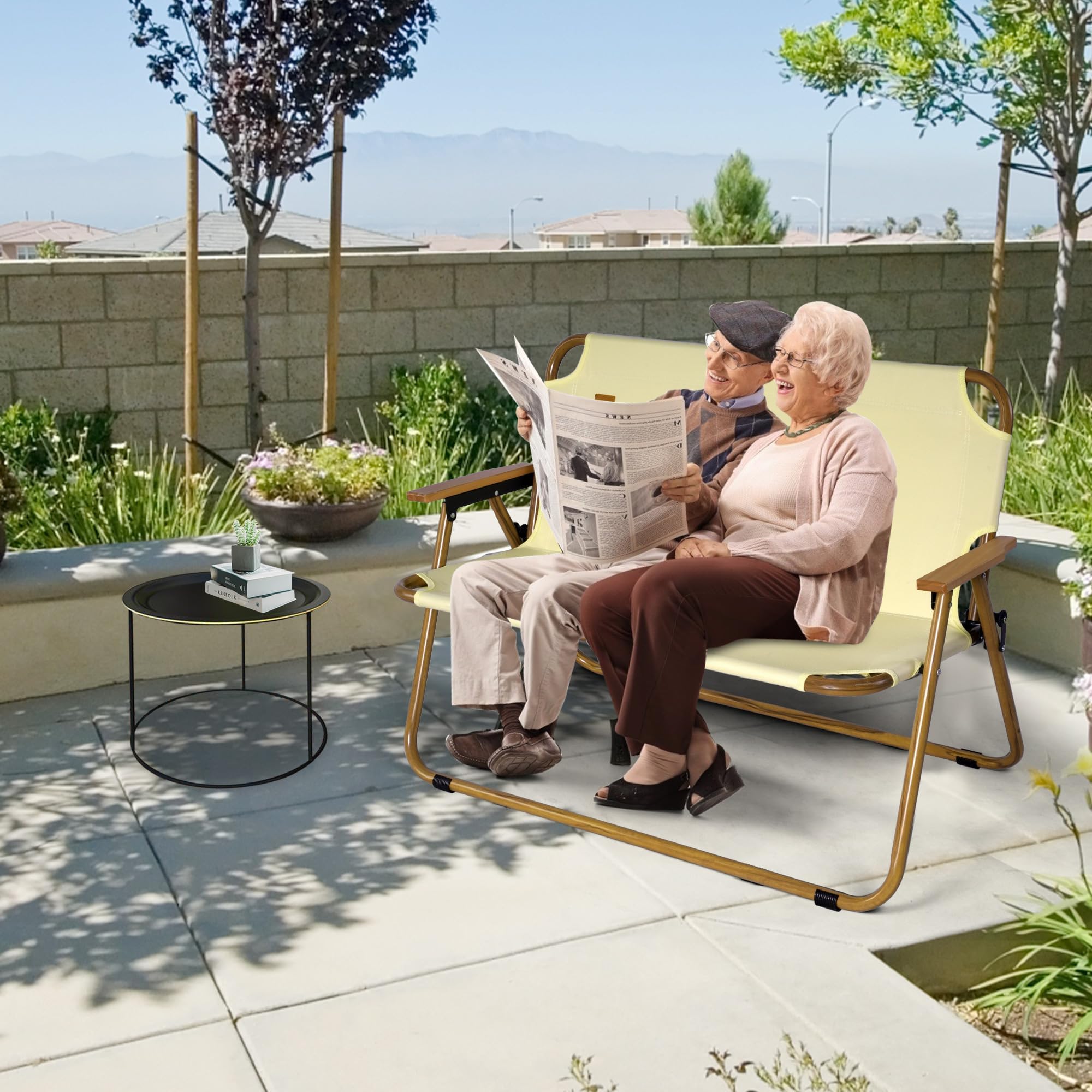 LUCKYERMORE 2-Person Folding Loveseat Camping Chair - Portable Aluminum Double Seat with Armrests for Outdoor, Beach, Picnic, Fishing & Travel | Compact Design for Indoor/Outdoor Use | Perfect for Couples, Camping Trips & Backyard Relaxation