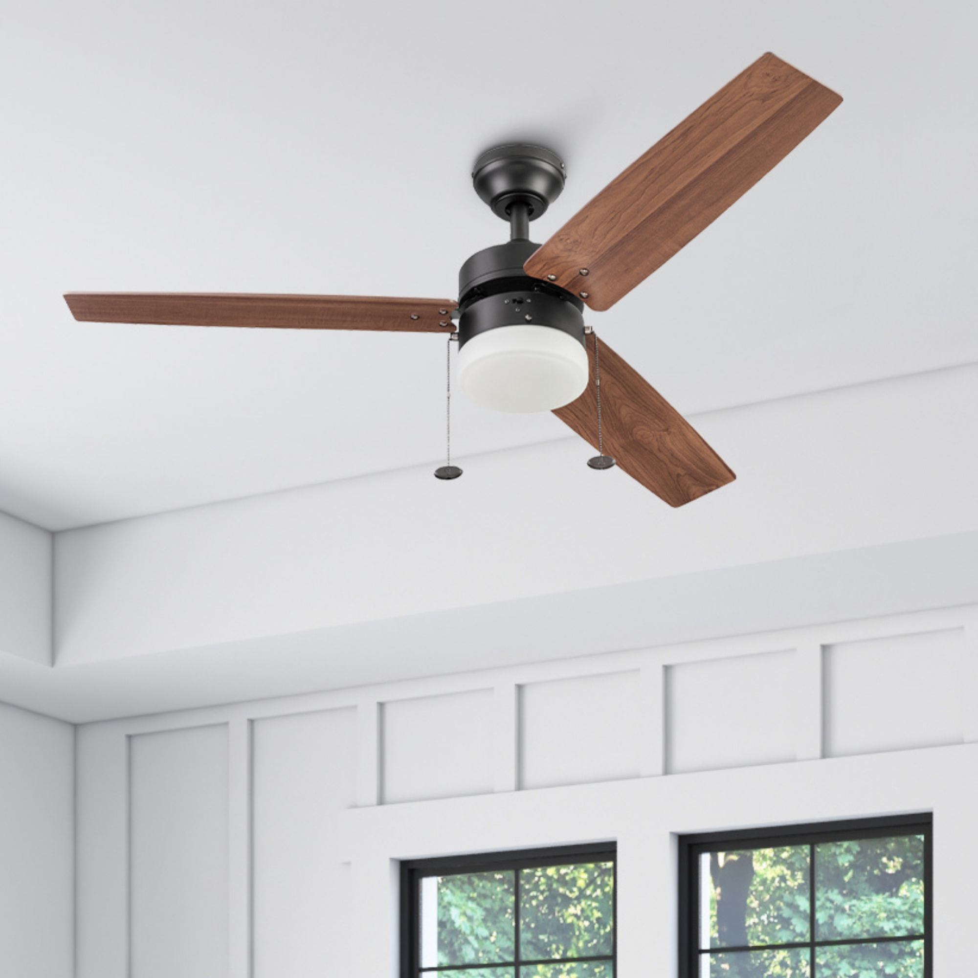 48 Inch Bronze Ceiling Fan with Pull Chain - Energy Efficient & Quiet - Perfect for Bedroom, Living Room, and Outdoor Patio