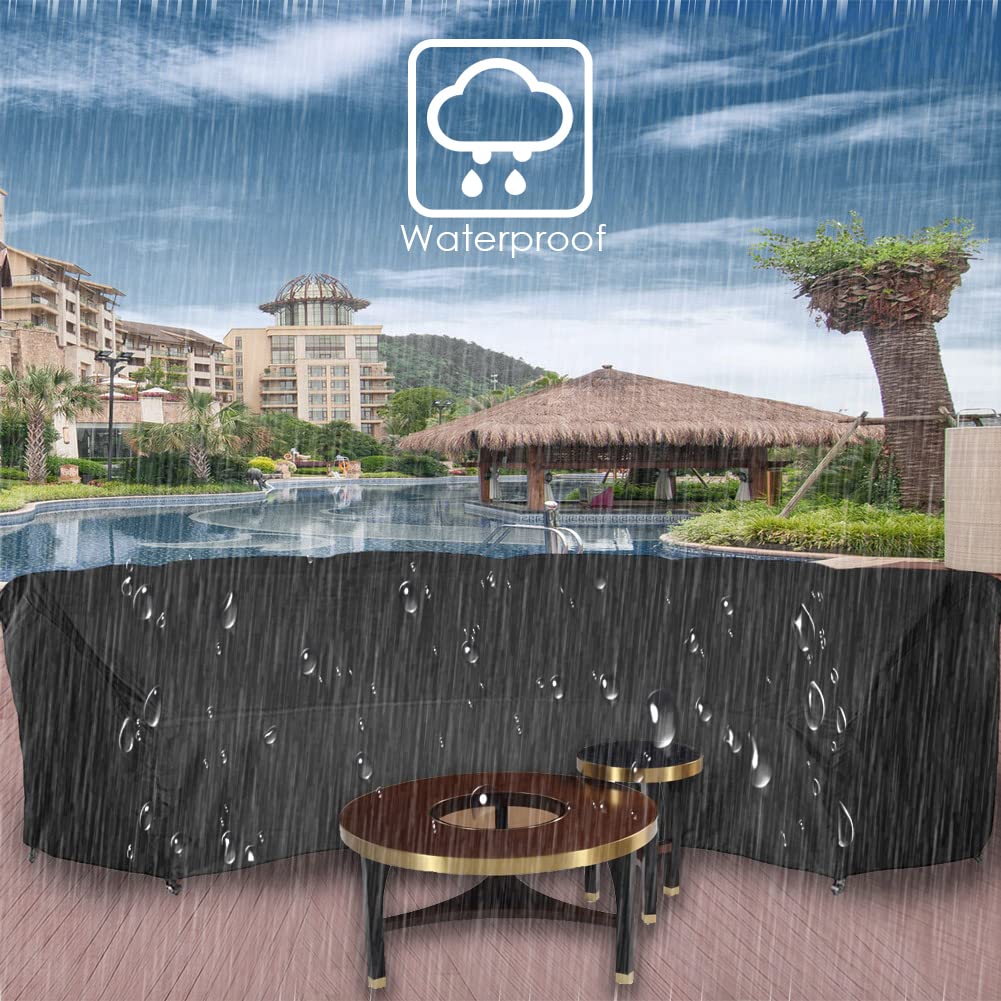 Waterproof Curved Sectional Sofa Cover - Half Moon Couch Protector with Windproof Elastic Cord for Outdoor Patio, Garden & Lawn Furniture | Weatherproof & Durable