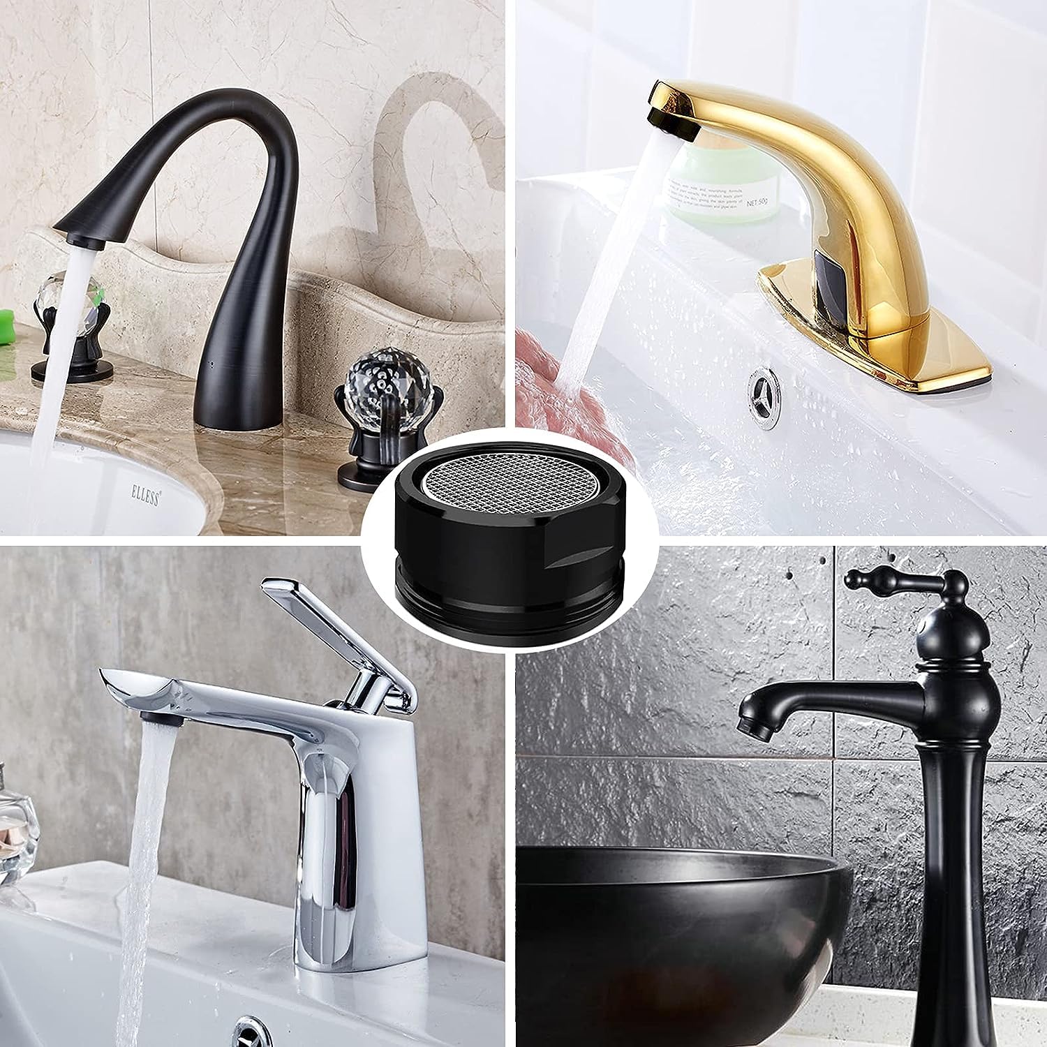 Black M24 Kitchen Faucet Aerator - 4 Pack Water Saving Sink Filter for Black Faucets
