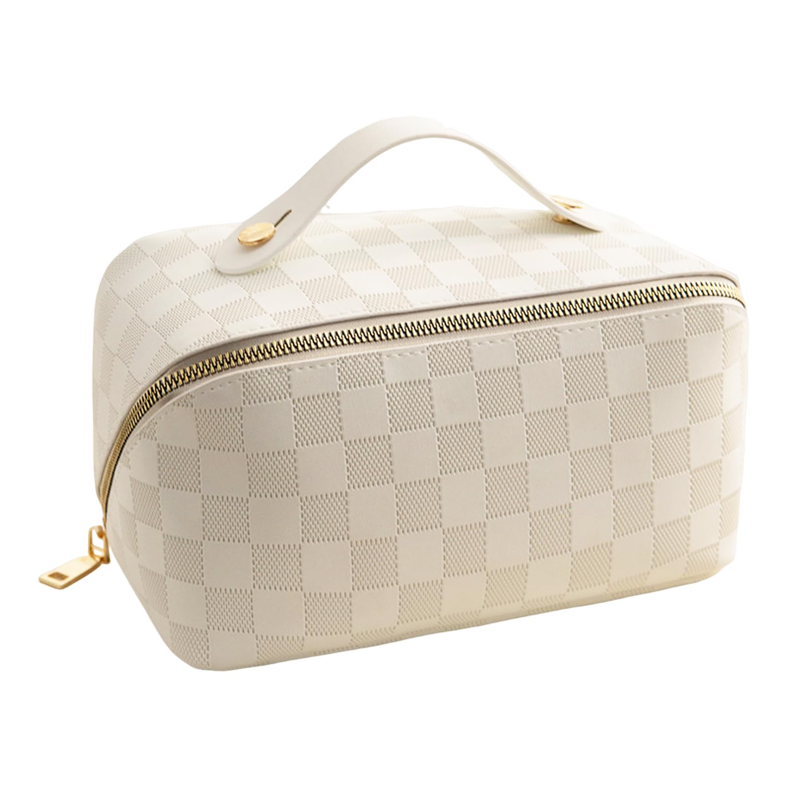 Waterproof Travel Toiletry Bag for Women - Foldable Makeup Organizer Pouch with White Grid Design, Portable Cosmetic Case for Gym, Vacation & Daily Use