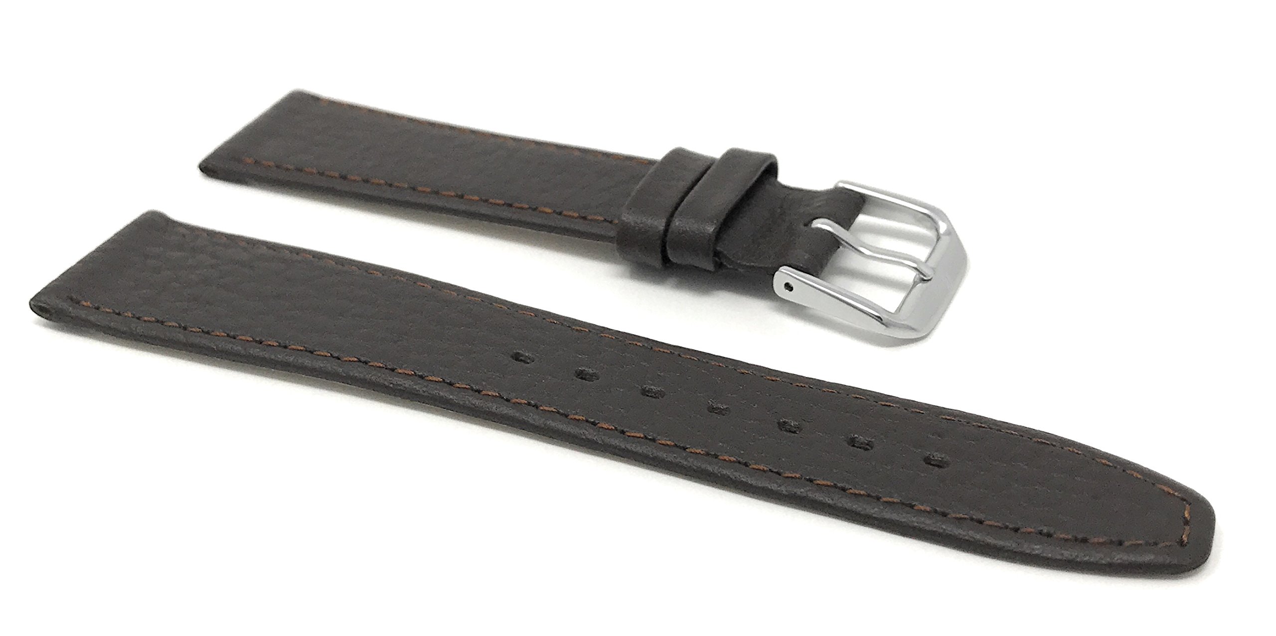Bandini Extra Long (XL) 22mm Italian Genuine Leather Watch Band Strap - Brown Buffalo Grain - Slim & Durable Replacement Watch Strap for Men & Women - Perfect for Dress Watches & Everyday Wear