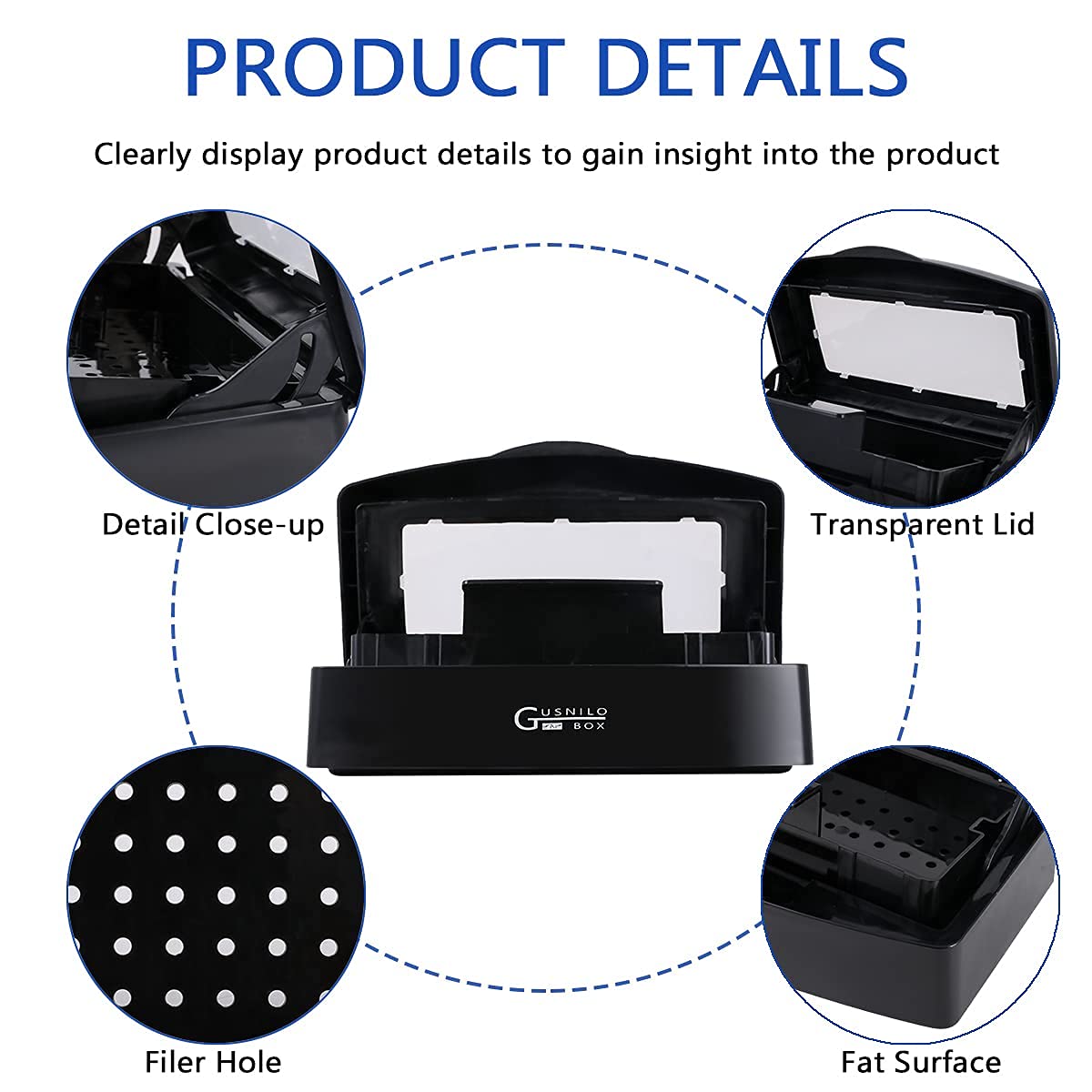 Gusnilo Professional Nail Tool Sterilizer Box - Plastic Disinfectant Container with Barbicide Solution for Nail Tools, Tweezers, Hair Salon & Spa Equipment - Perfect for Manicure, Pedicure & Barber Tools (Black) - Ideal for Salon Hygiene & Tool Sanitization