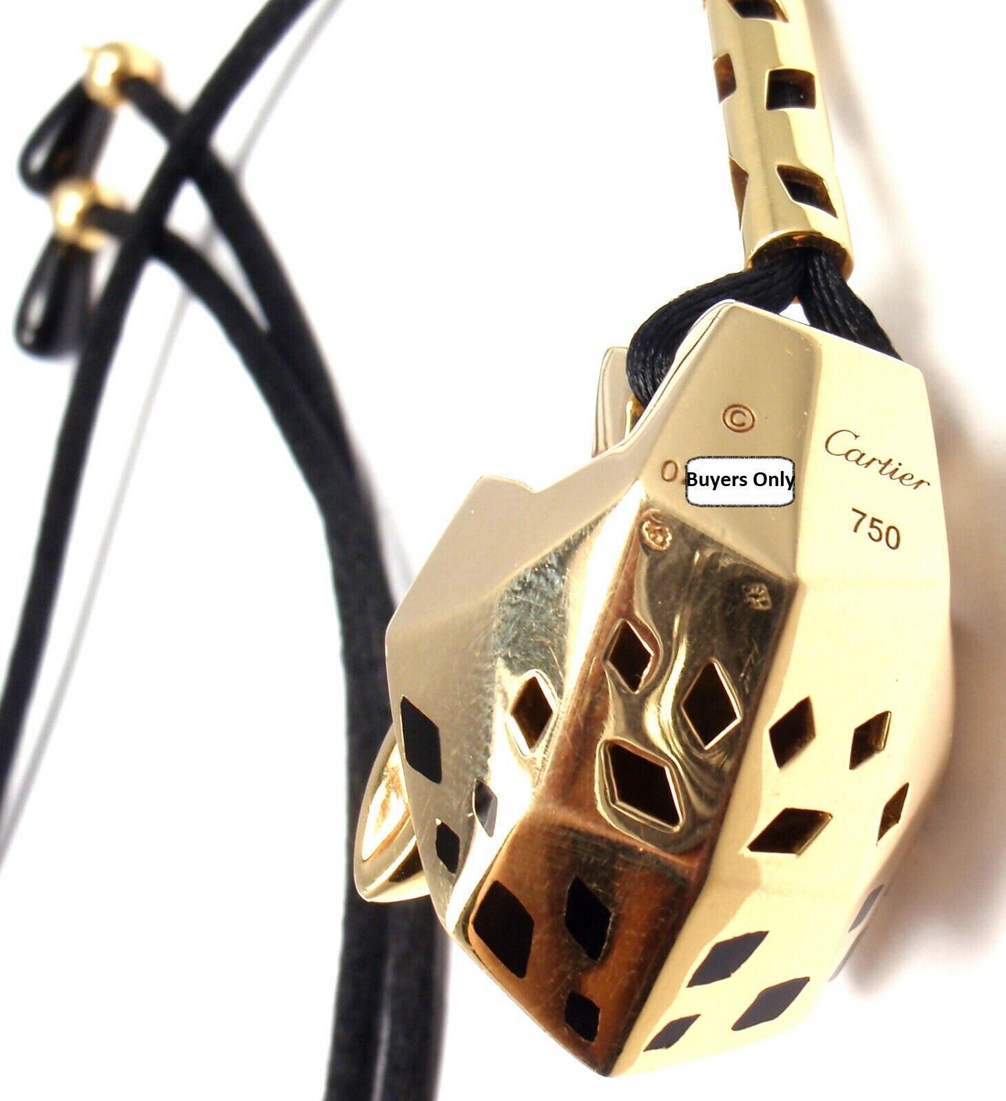 Authentic Cartier Panther Panthere 18k Yellow Gold Emerald Lacquer Cord Necklace - Luxury Jewelry for Women, Elegant Gift for Birthday & Anniversary | Perfect for Parties, Weddings & Special Occasions