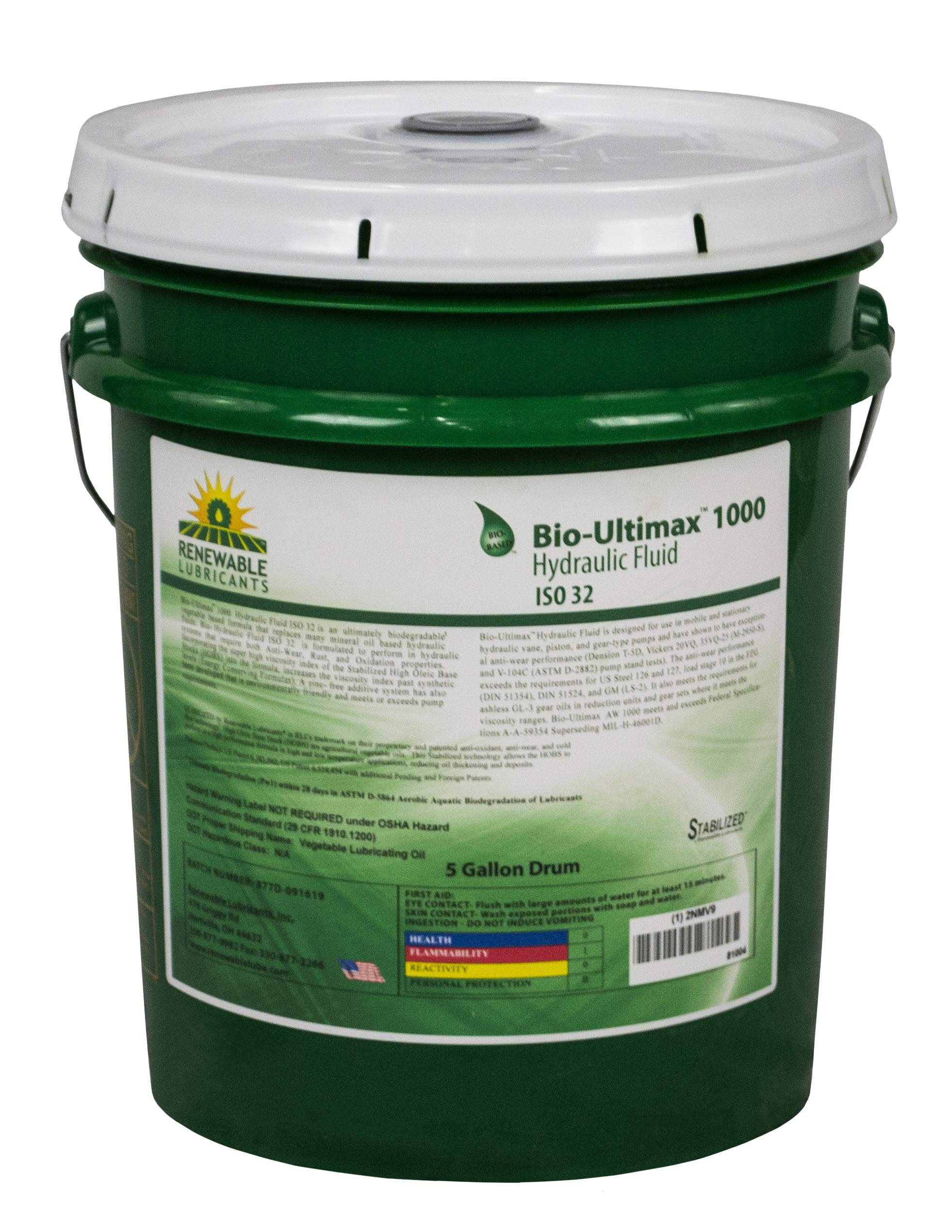 Premium Bio-Based Hydraulic Oil ISO 32 - Ultimax 1000 (5 Gallon) for Heavy Machinery & Industrial Equipment - Ideal for Tractors, Excavators & Hydraulic Systems