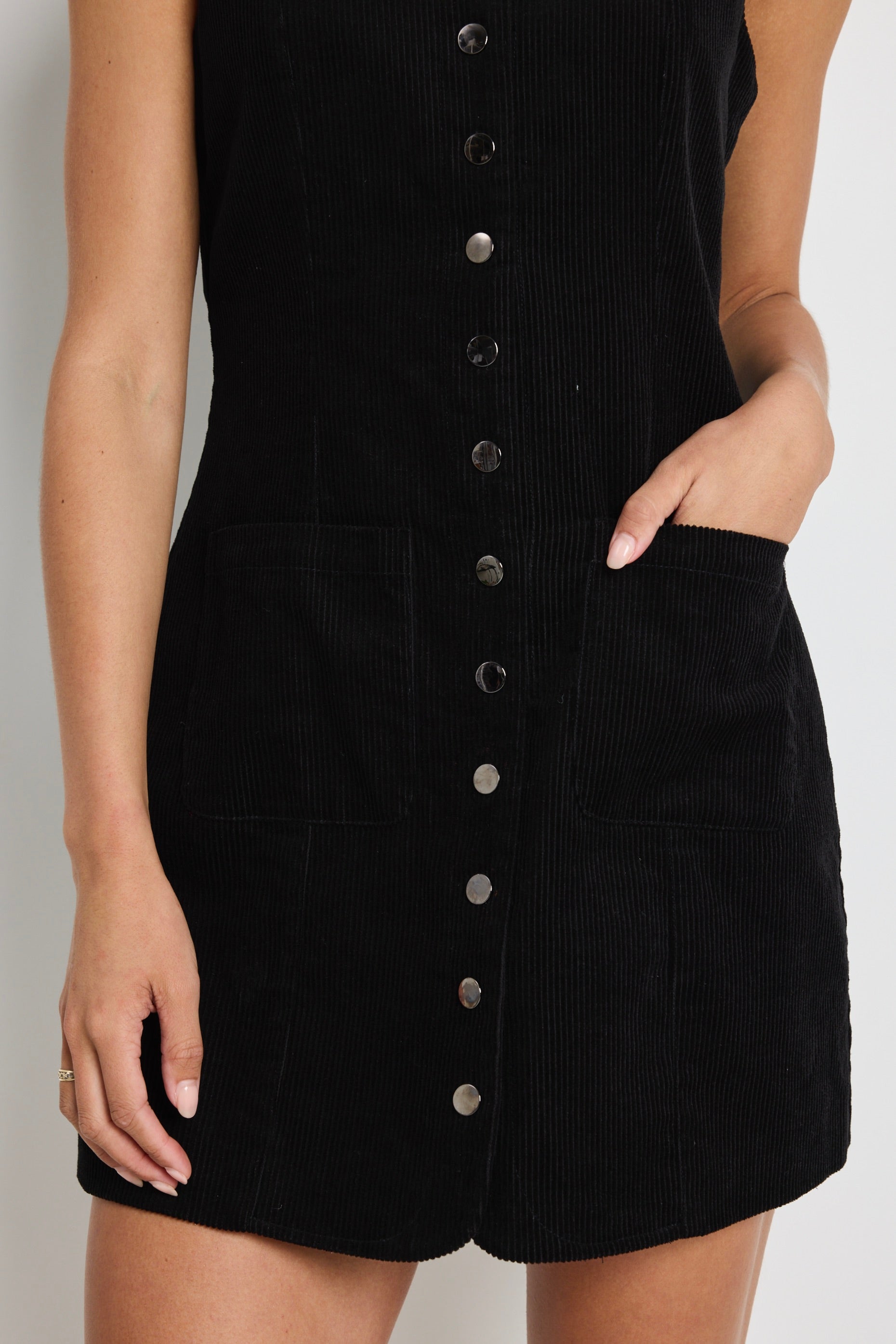 Stylish Black Cord Mini Vest Dress for Women - Perfect for Casual Outings, Parties & Date Nights