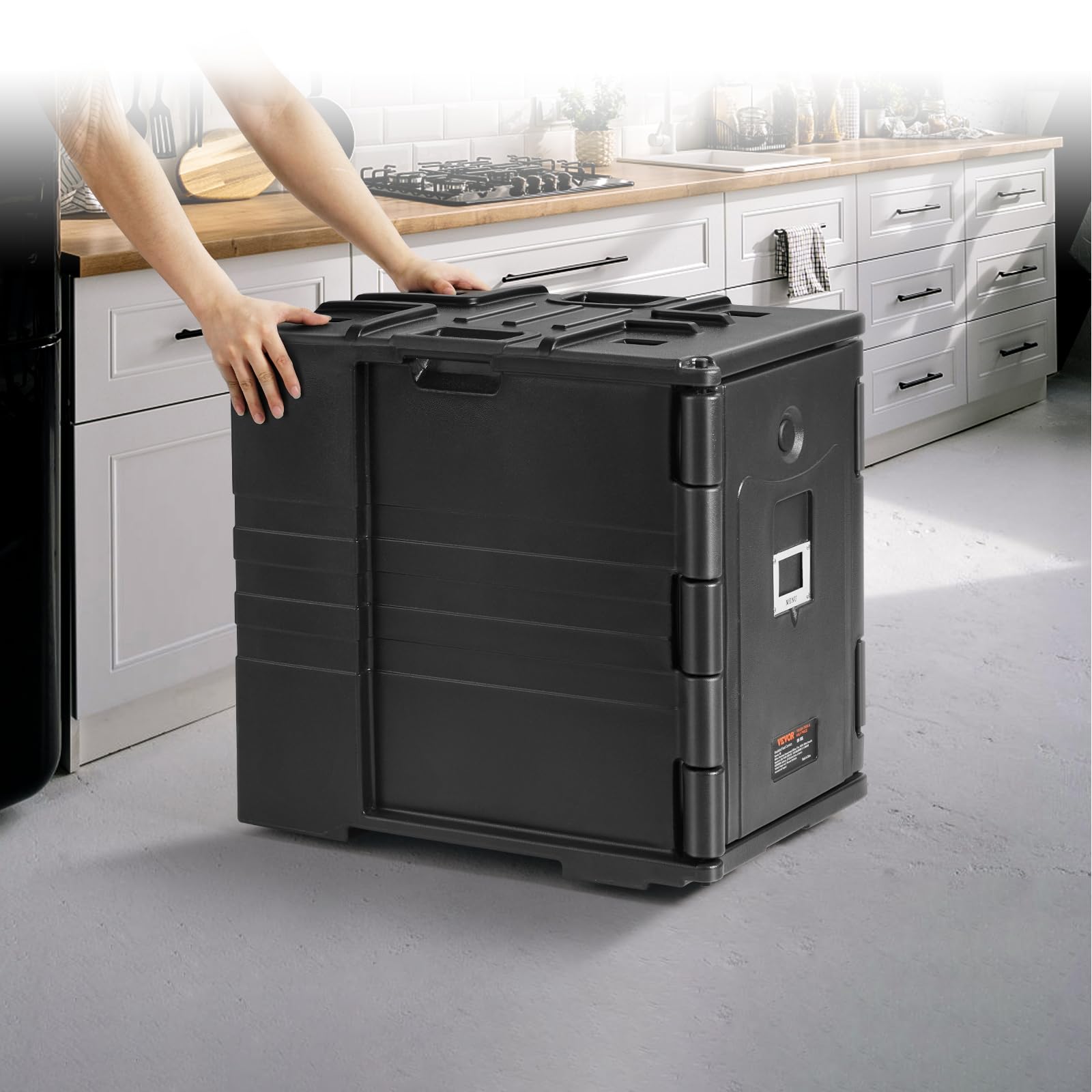VEVOR 82 Qt Insulated Food Pan Carrier - Hot Box for Catering & Restaurants | Double-Buckle LLDPE Food Warmer with Handles | Stackable Front-Loading End Loader | Perfect for Buffets, Canteens & Food Delivery Services