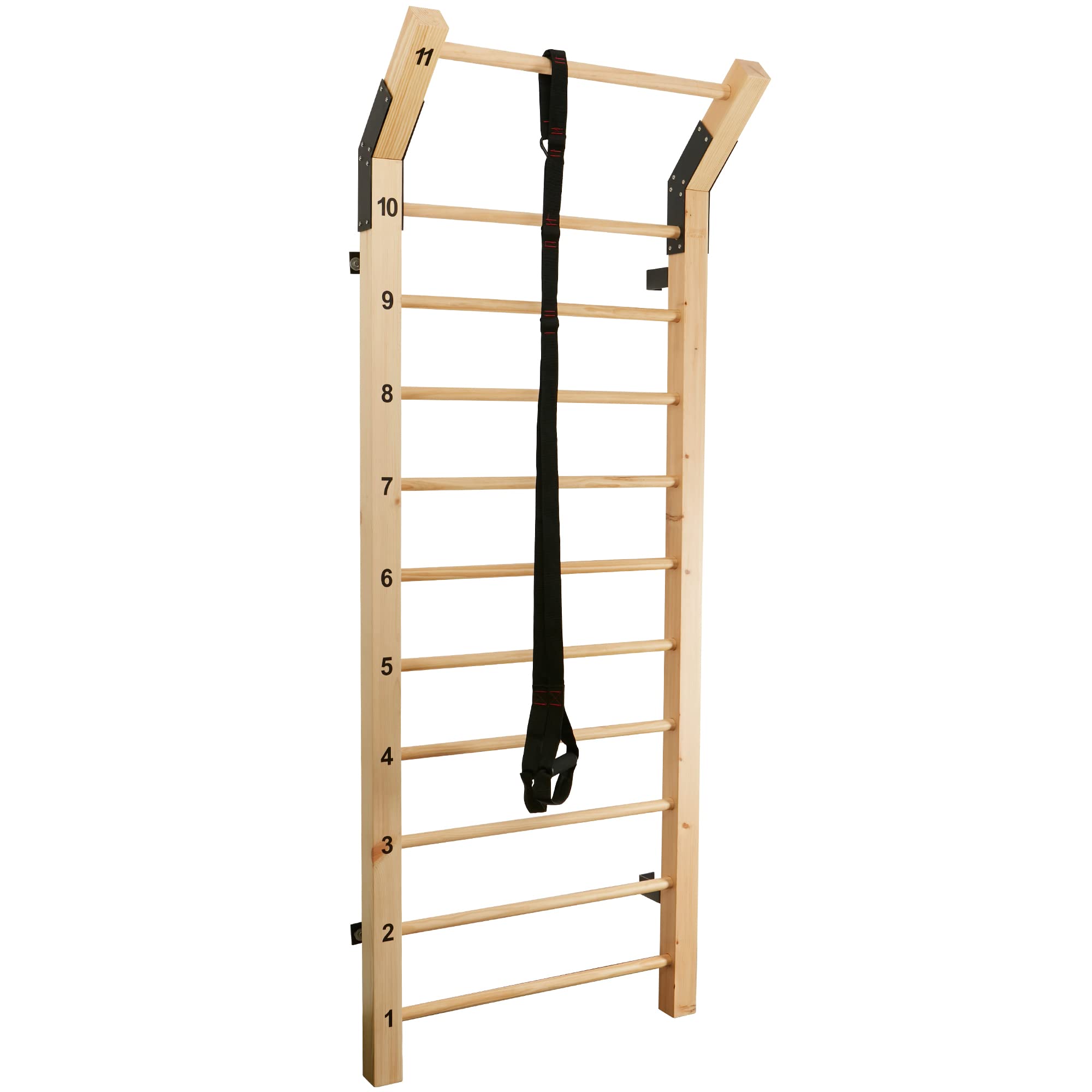 Swedish Ladder Wood Stall Bar - 11-Rung Gymnastic Equipment for Physical Therapy, Back Pain Relief & Scoliosis Exercise | Improve Range of Motion & Strength Training | Perfect for Home Gym, CrossFit & Rehabilitation