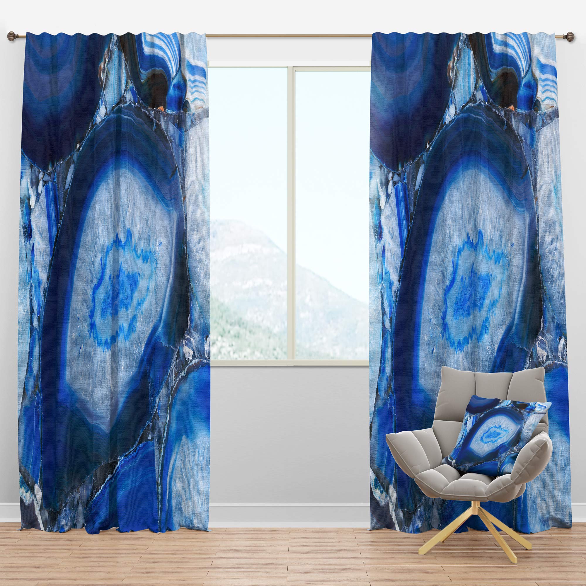 DesignQ Blackout Curtains 'Blue Agate Geode' - Thermal Insulated Single Panel Window Drapes (52x95 inches) for Bedroom & Living Room - Blocks Light & Noise, Enhances Sleep & Energy Efficiency