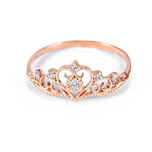 14K Rose Gold Wedding Ring for Women - Elegant Crown Engagement Ring with Zirconia, Art Deco Promise Ring, Proposal Ring for Bride (Rose Gold, Size 11.25) - Perfect for Anniversaries, Valentine's Day & Romantic Proposals