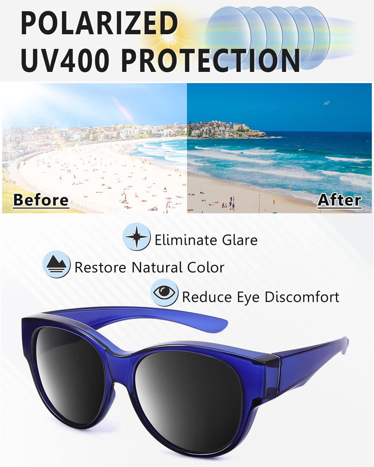 Polarized Oversized Sunglasses Over Glasses for Men & Women - Driving & Outdoor