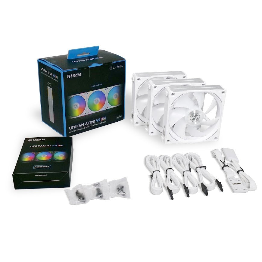 Lian Li UNI FAN AL120 V2 Triple Pack 120mm RGB PWM PC Case Fans with Controller - Black/White (UF-AL120V2-3B/UF-AL120V2-3W) - High Airflow Cooling for Gaming PC Builds & Custom Water Cooling Systems