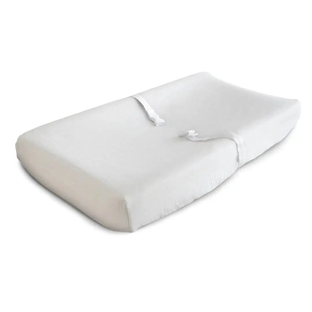 Mushie Ultra Soft Muslin Changing Pad Cover - Premium Baby Changing Mat for Nursery, Diaper Station & Travel - White