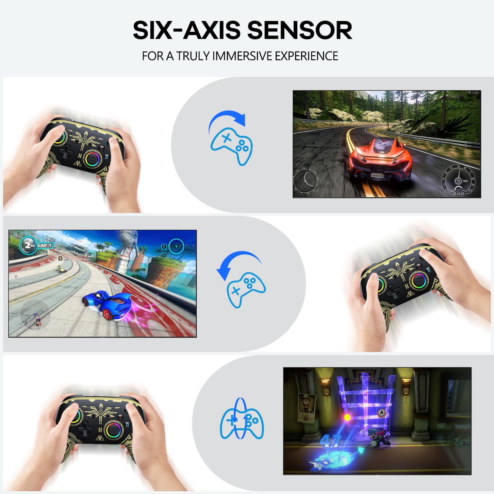 AROEVEIB Wireless Switch Pro Controller with Dual Vibration, Motion Control & 6-Axis Gyro - Compatible with Nintendo Switch, Switch Lite & OLED - Perfect for Gaming, Multiplayer & Motion-Control Games