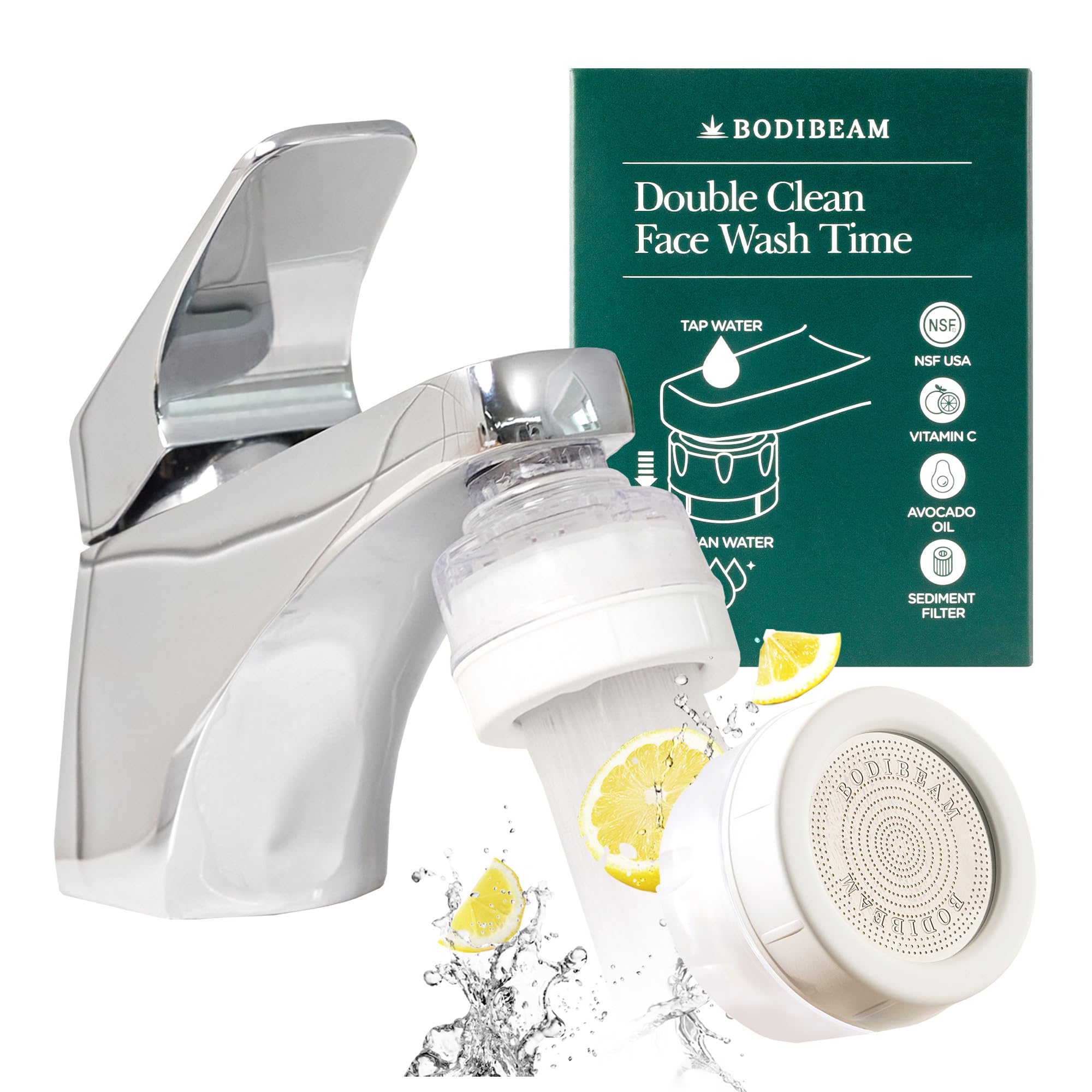 Premium Sink Faucet Water Filter with Vitamin C Gel - Removes Chlorine & Impurities, Easy Install Kitchen Faucet Purifier for Sensitive Skin | Made in Korea, Pure White | Perfect for Home, Office & Travel Use