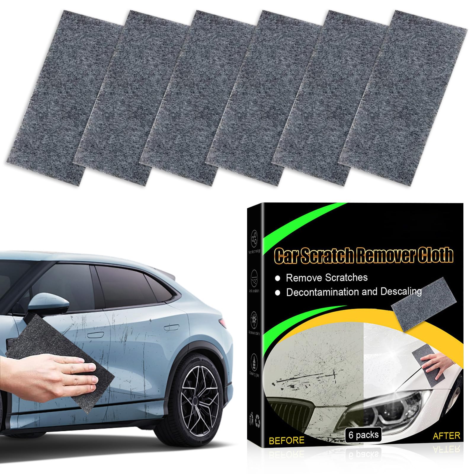 6-Pack Nano Sparkle Cloth - Premium Car Scratch Remover for Paint Repair | Microfiber Buffing Pads for Vehicle Detailing & Polishing | Perfect for DIY Car Care, Auto Body Shops & Professional Detailing Services