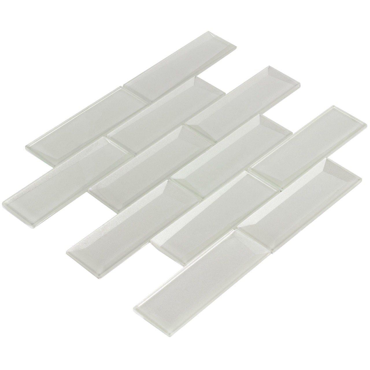 Premium White Glass Wall Tile 2x6 Inches - Modern Kitchen & Bathroom Backsplash, Shower Surround, and Accent Wall Decor