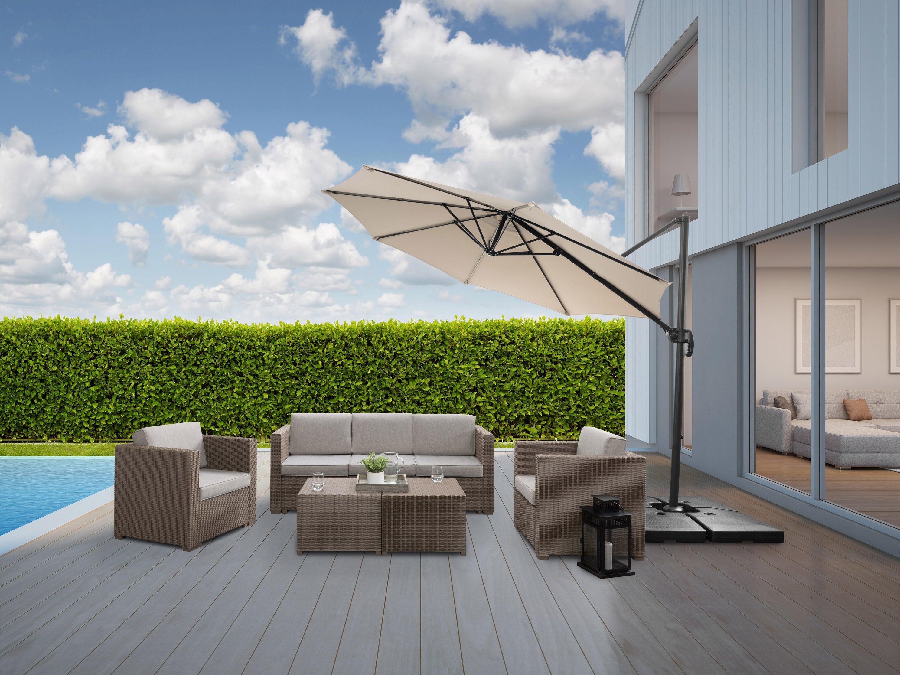 9.5ft Offset Patio Umbrella - 360 Degree Rotation, UV Protection, Off White - Perfect for Poolside, Backyard, and Outdoor Dining Areas
