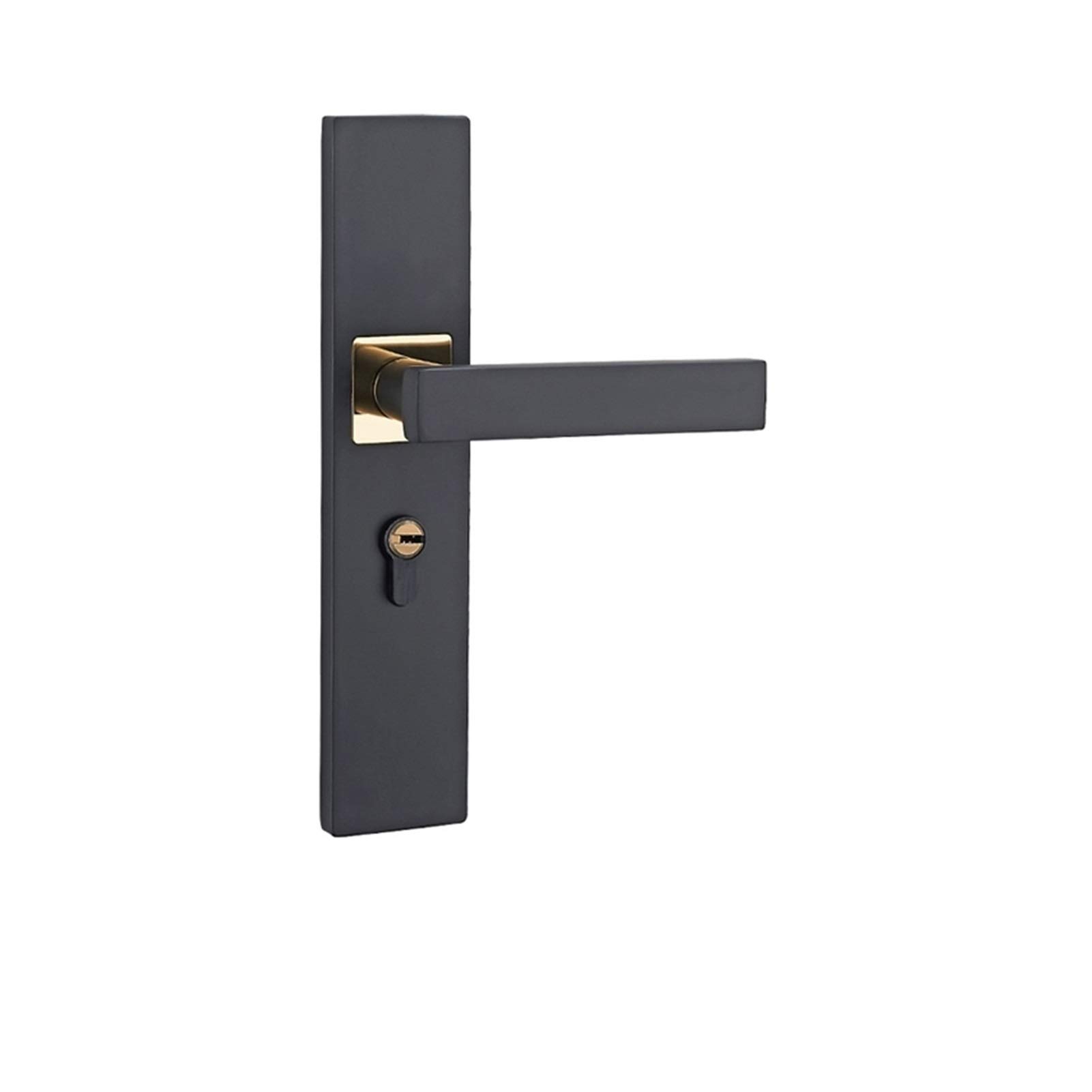 JOJOLOVEU Aluminum Alloy Door Handle Lock - Black & Gold Minimalist Bedroom Security Lock with Mute Cylinder for Interior Doors | Home, Apartment & Office Use