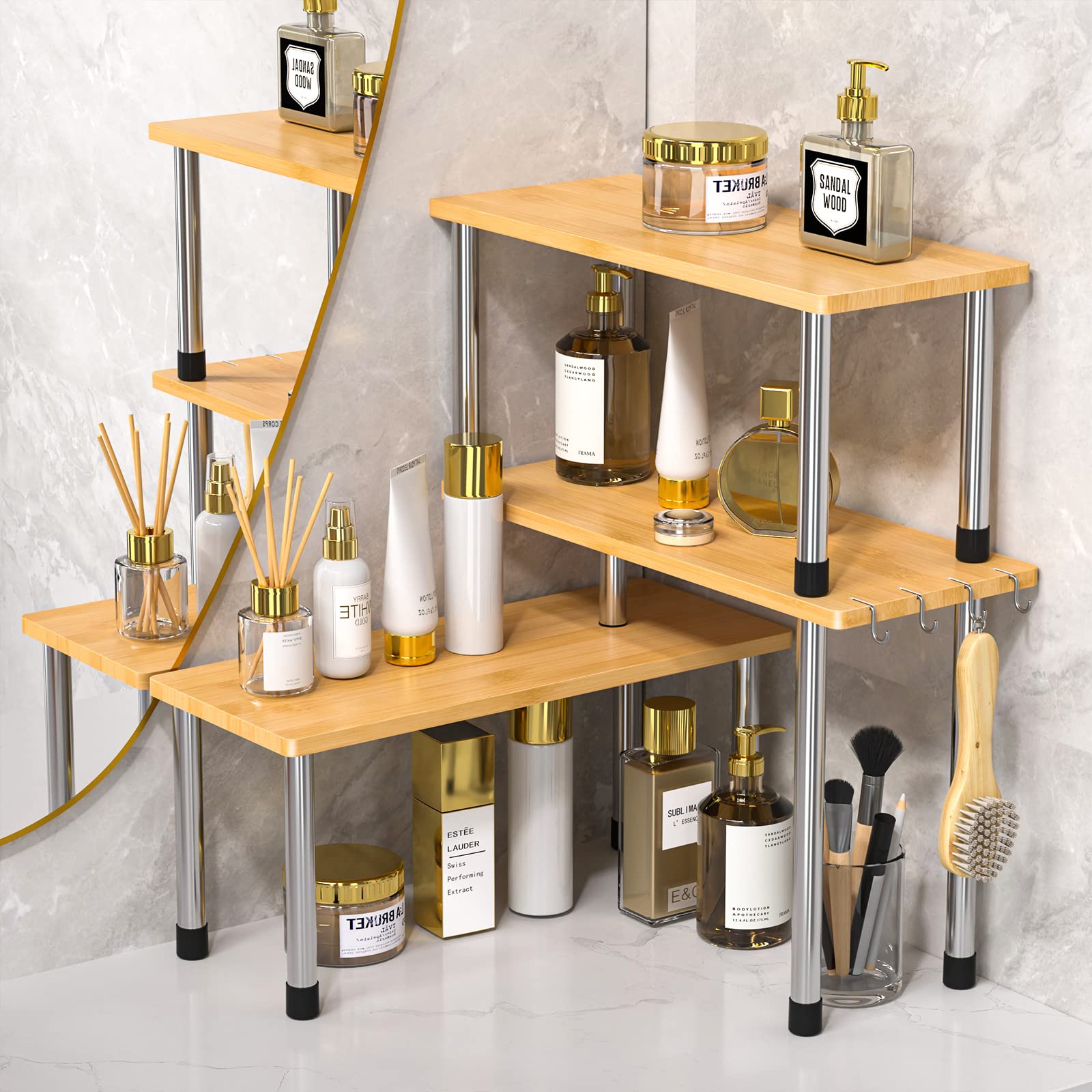 JayRex 2-Tier Kitchen Shelf Organizer - Space Saving for Countertops & Bathroom