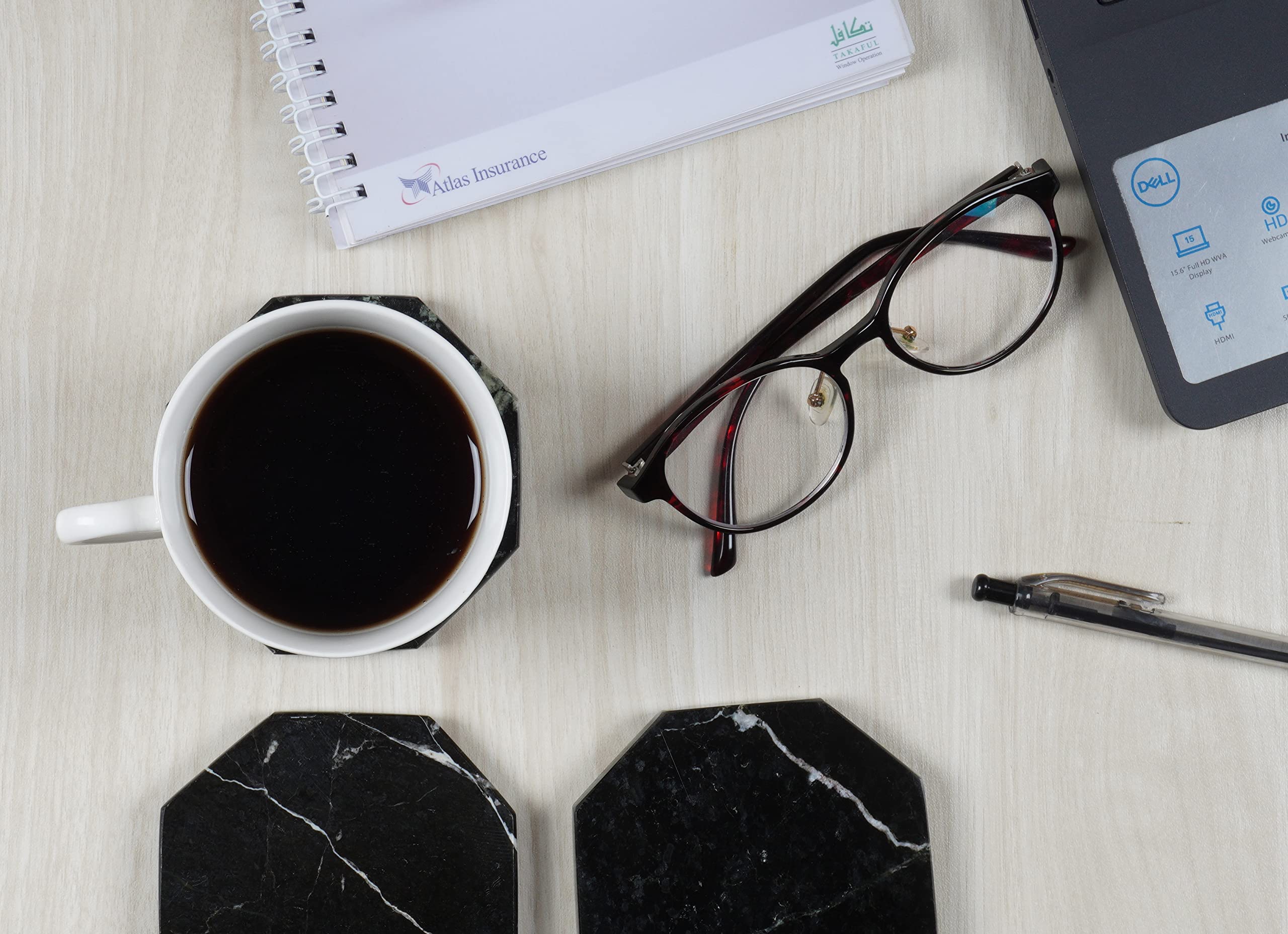 Premium Black Marble Coasters Set of 6 - 3.5