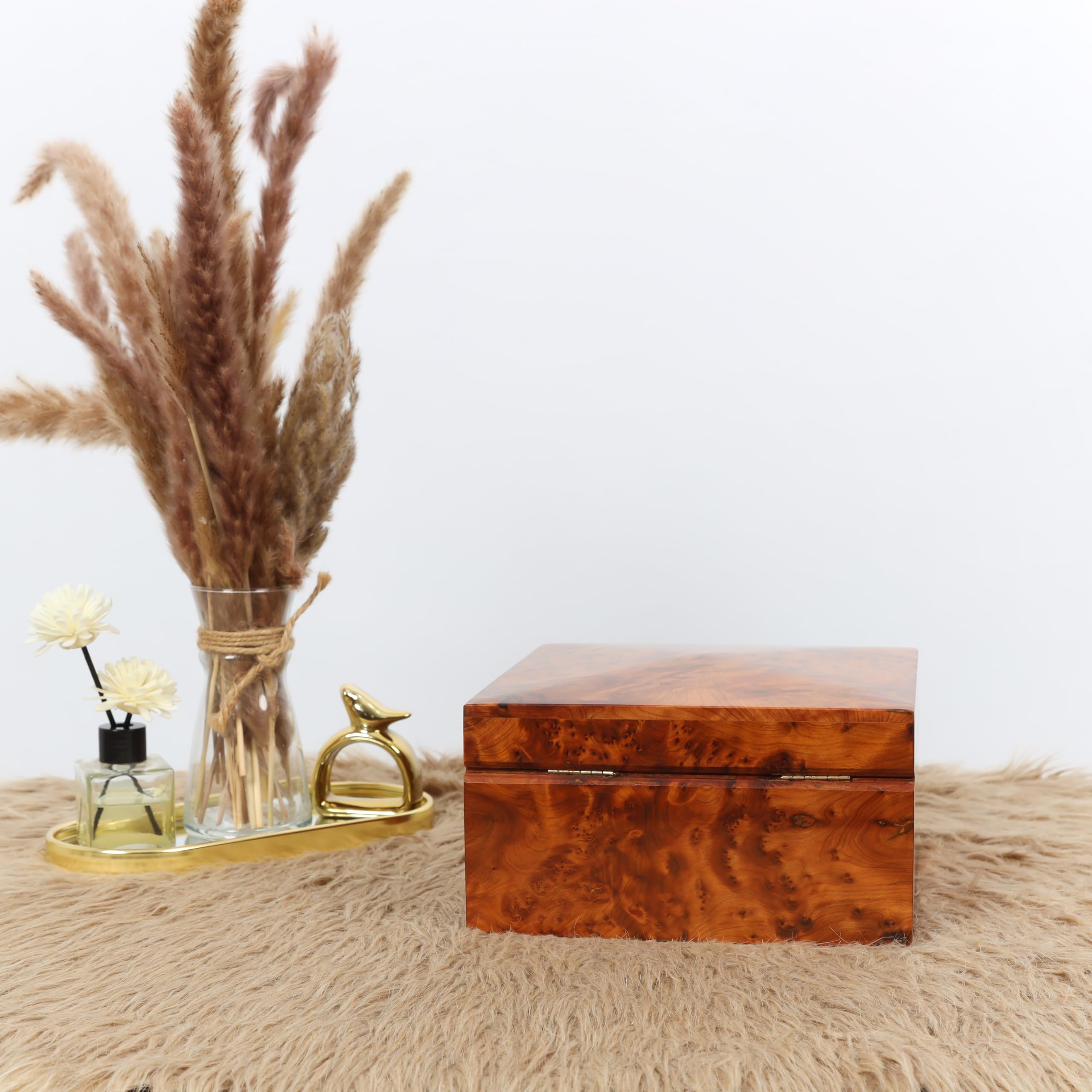 Hand Carved Wooden Jewelry Box - Antique Multipurpose Storage Organizer for Rings, Necklaces & Keepsakes | Decorative Home Decor & Gift Idea for Women | Large Square Keepsake Box (2-Pack)