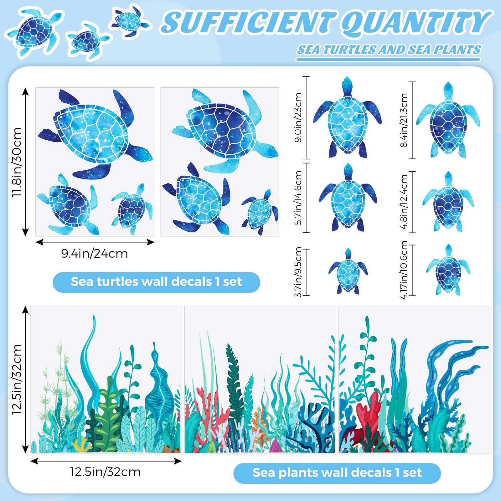 11 Sheets 3D Undersea Marine Life Wall Decals - Turtles, Sea Plants, Fish & Bubbles - Clear Vinyl Wall Stickers for Home Decor - Perfect for Bedroom, Bathroom, Living Room, Nursery & Classroom - Ocean Theme Kids Room Decor