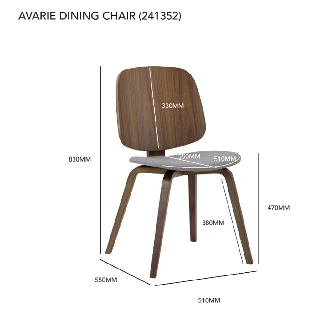 AVARIE Modern Dining Chair - Grey Fabric & Walnut Wood - Comfortable Kitchen & Dining Room Furniture for Home & Restaurant Use