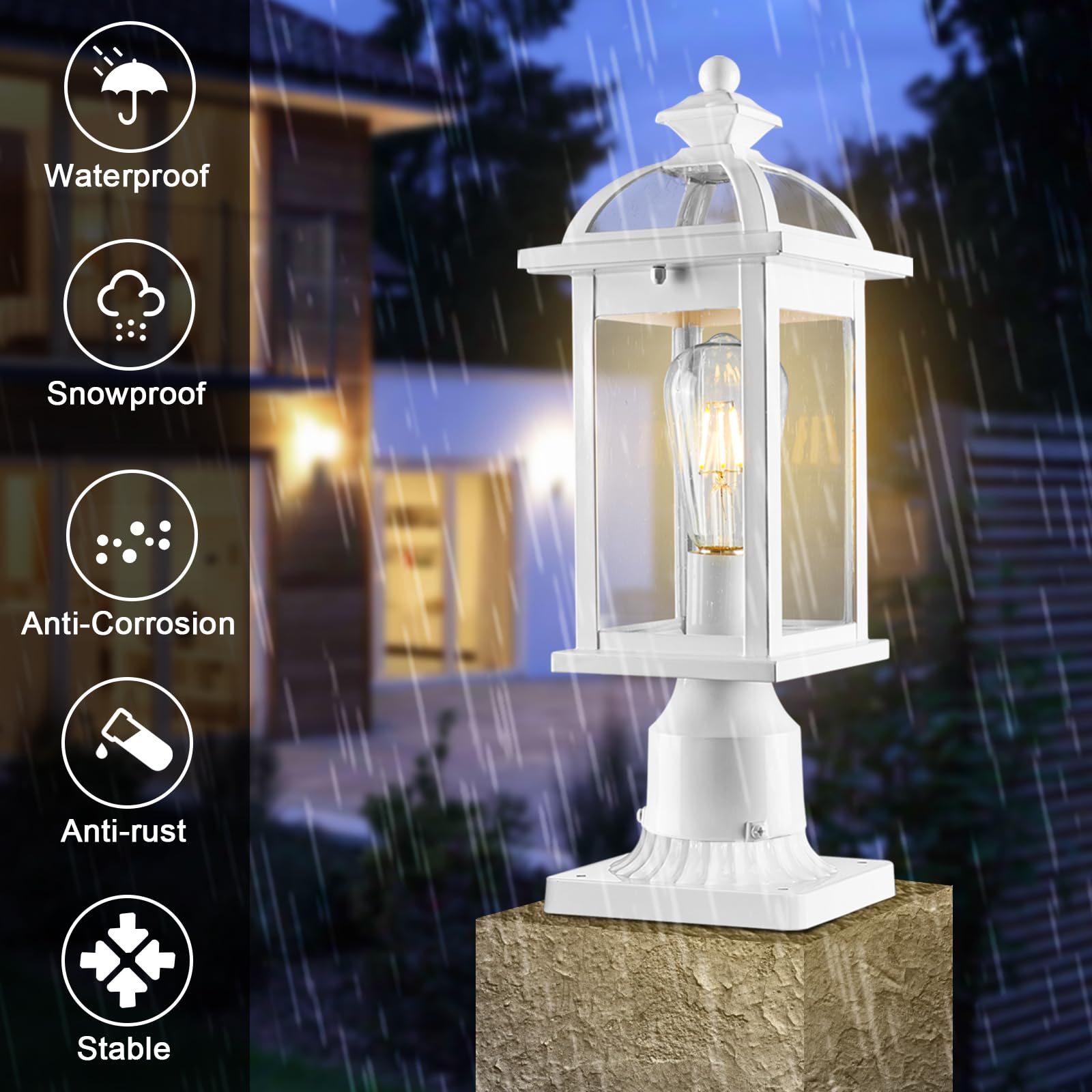 Darkaway Waterproof Aluminum Outdoor Post Lights with Seeded Glass - Durable Exterior Lighting for Yard, Patio, Garage & Fence | Weather-Resistant Pole Lights for Enhanced Outdoor Ambiance & Security