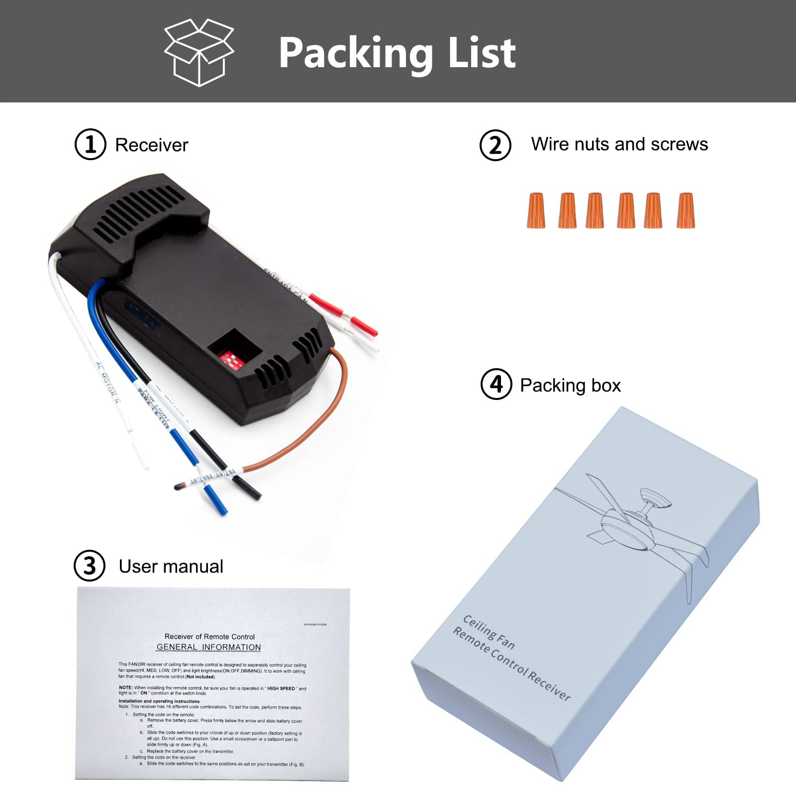 Universal Ceiling Fan Remote Control Kit 53T + FAN28R - Replacement for Harbor Breeze, Hunter, Hampton Bay - Compatible with FAN-53T, 2AAZPFAN-53T, FAN-11T, KUJCE9103, UC7030T - Perfect for Bedroom, Living Room, and Outdoor Patio Fans