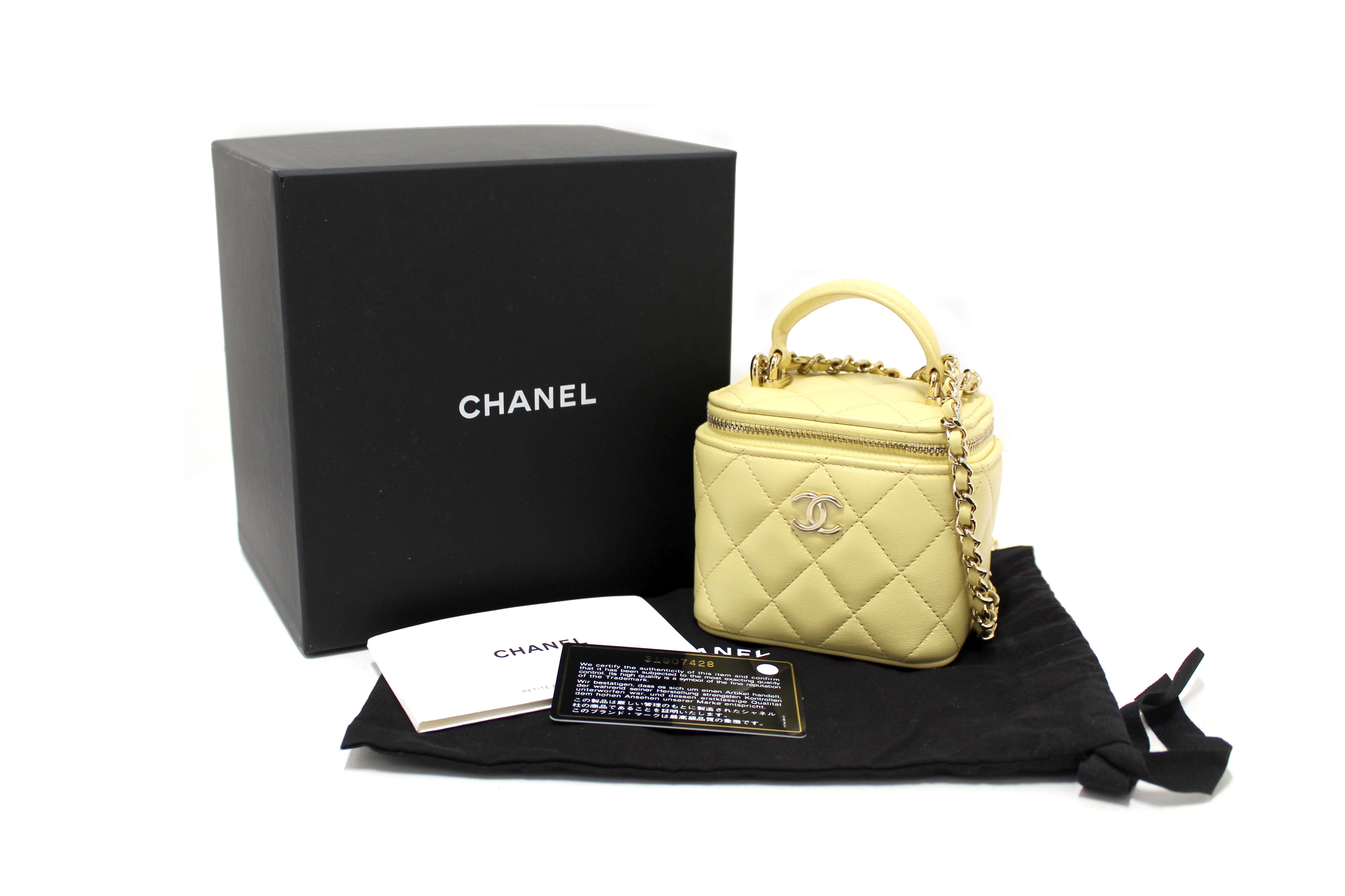 Authentic Chanel Yellow Lambskin Top Handle Mini Vanity Crossbody Bag - Luxury Designer Handbag for Women, Perfect for Parties, Dating & Everyday Use