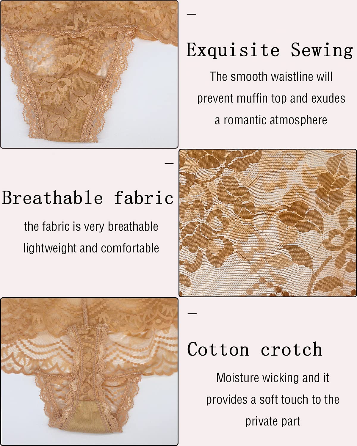 Retro High Waisted Lace Thong Panties for Women - Seamless Cotton Underwear Plus Size - Comfortable Everyday Wear & Special Occasions