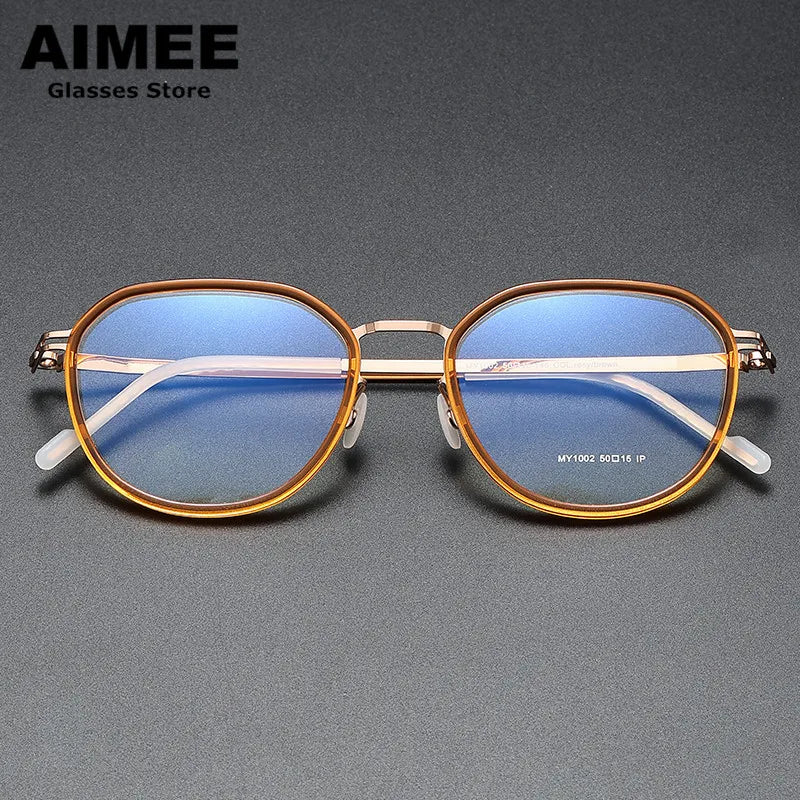 Aimee Unisex Full Rim Oval Square Acetate Steel Eyeglasses Frame 1002 - Stylish & Durable for Work, Reading & Fashion Accessories