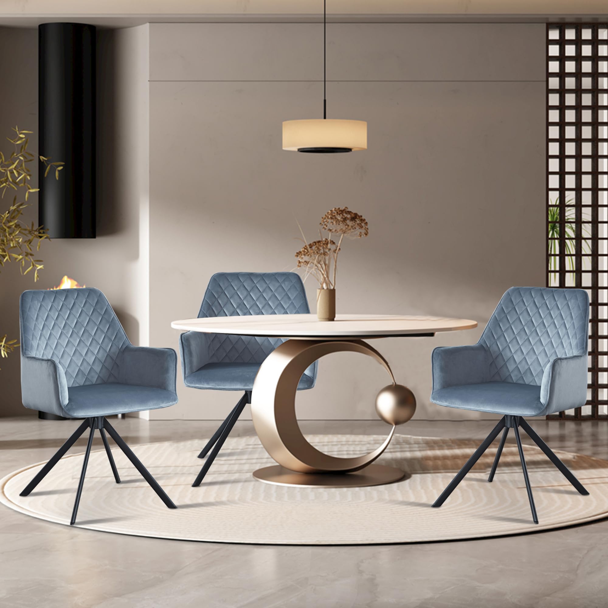 Velvet Home Office Desk Chair - Modern Vanity Accent Chair with Thick Comfortable Cushion, Metal Legs - Blue Set of 2 for Living Room, Bedroom, Study & Home Office Workspace