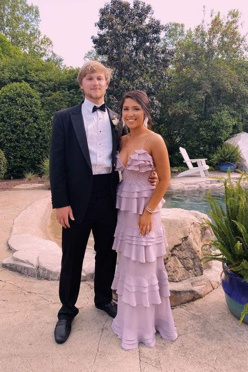 Elegant A-Line Lilac Layered Long Prom Dress with Spaghetti Straps - Formal Evening Gown for Homecoming, Wedding, and Special Occasions