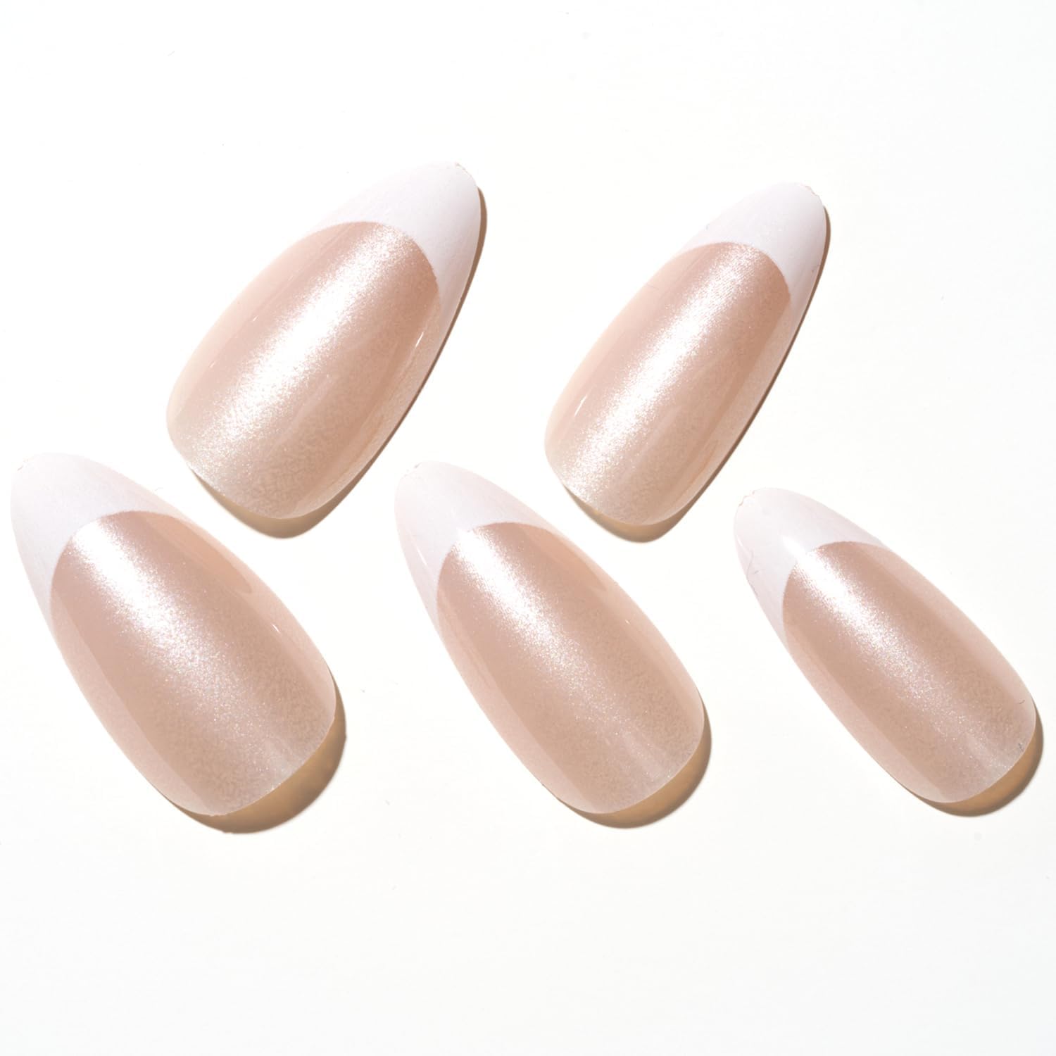 Glamermaid Nude Pink Press on Nails - Medium Almond Shape with Pearl French Tip Design, Reusable Acrylic Fake Nails for Women (Short Oval, Stiletto Style) - Perfect for Weddings, Parties, Date Nights & Everyday Glam