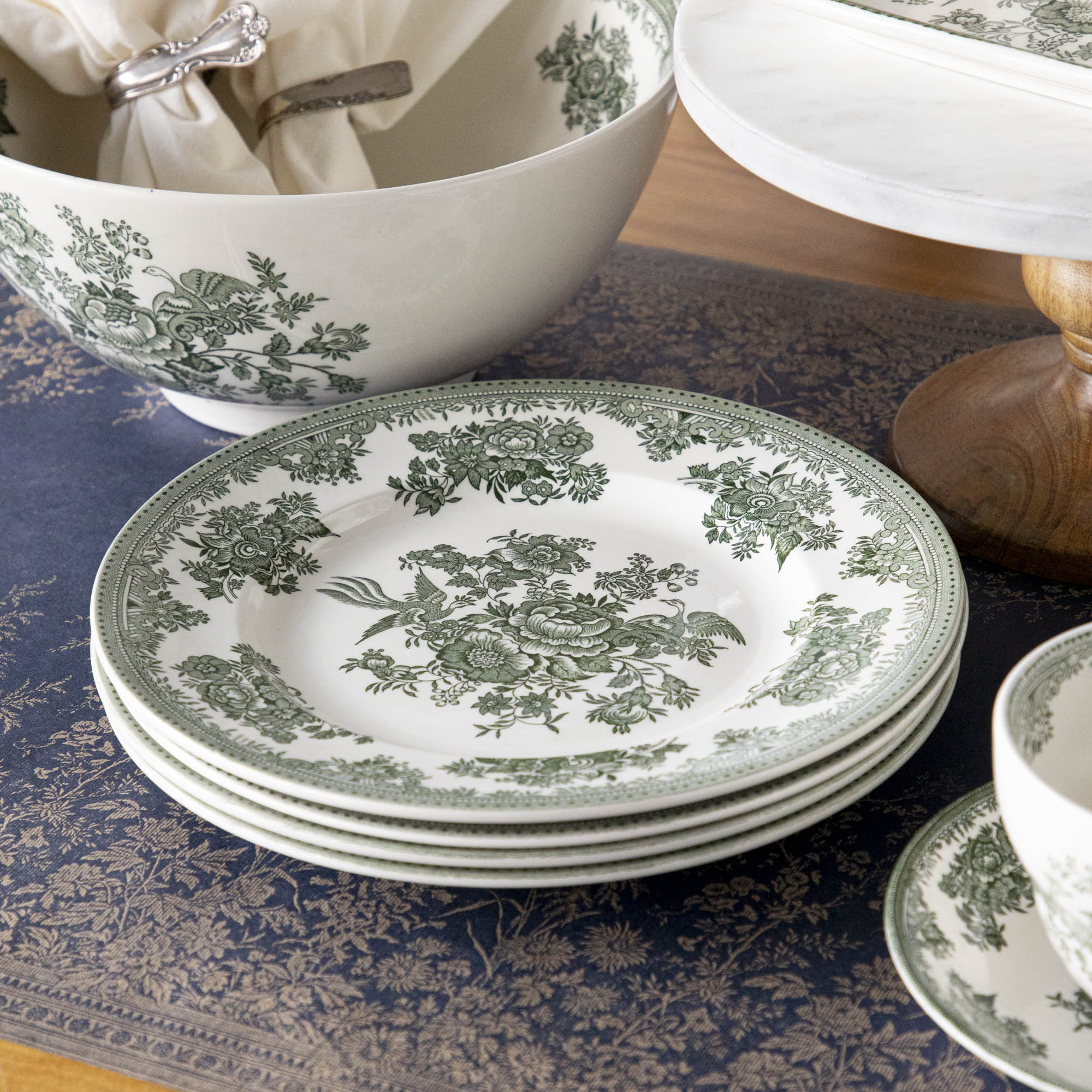 Burleigh Dark Green Asiatic Pheasants Dinnerware Set - Elegant Fine China Plates, Bowls & Cups - Perfect for Formal Dining, Tea Parties & Home Decor
