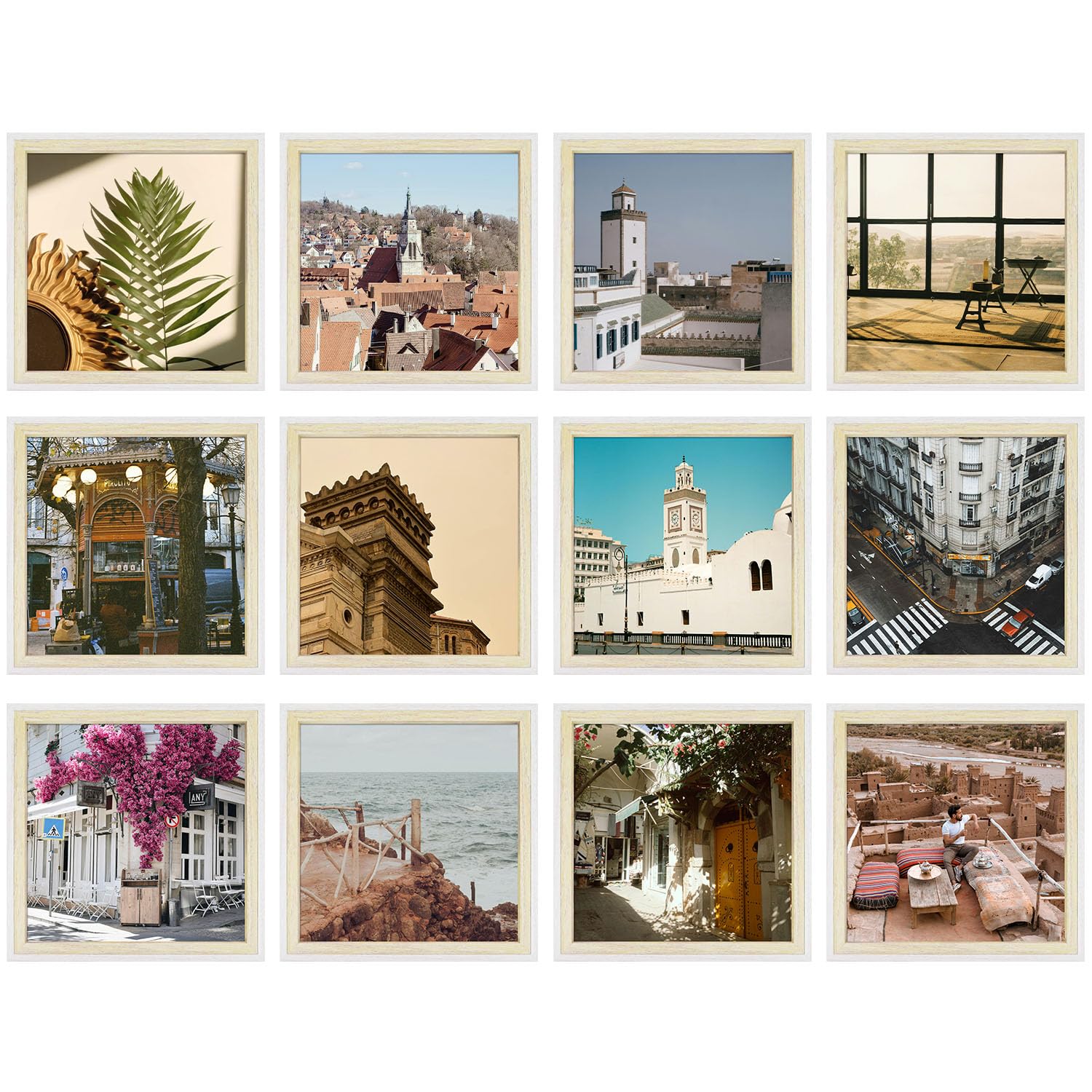 Golden State Art 12-Pack 8x8 Inch Dual-Tone Picture Frames with Built-in Easel & Sawtooth Hangers - Perfect for Baby Photos, Wedding Displays & Portrait Decor (White/Beige) | Ideal for Nursery, Living Room & Office Decorations